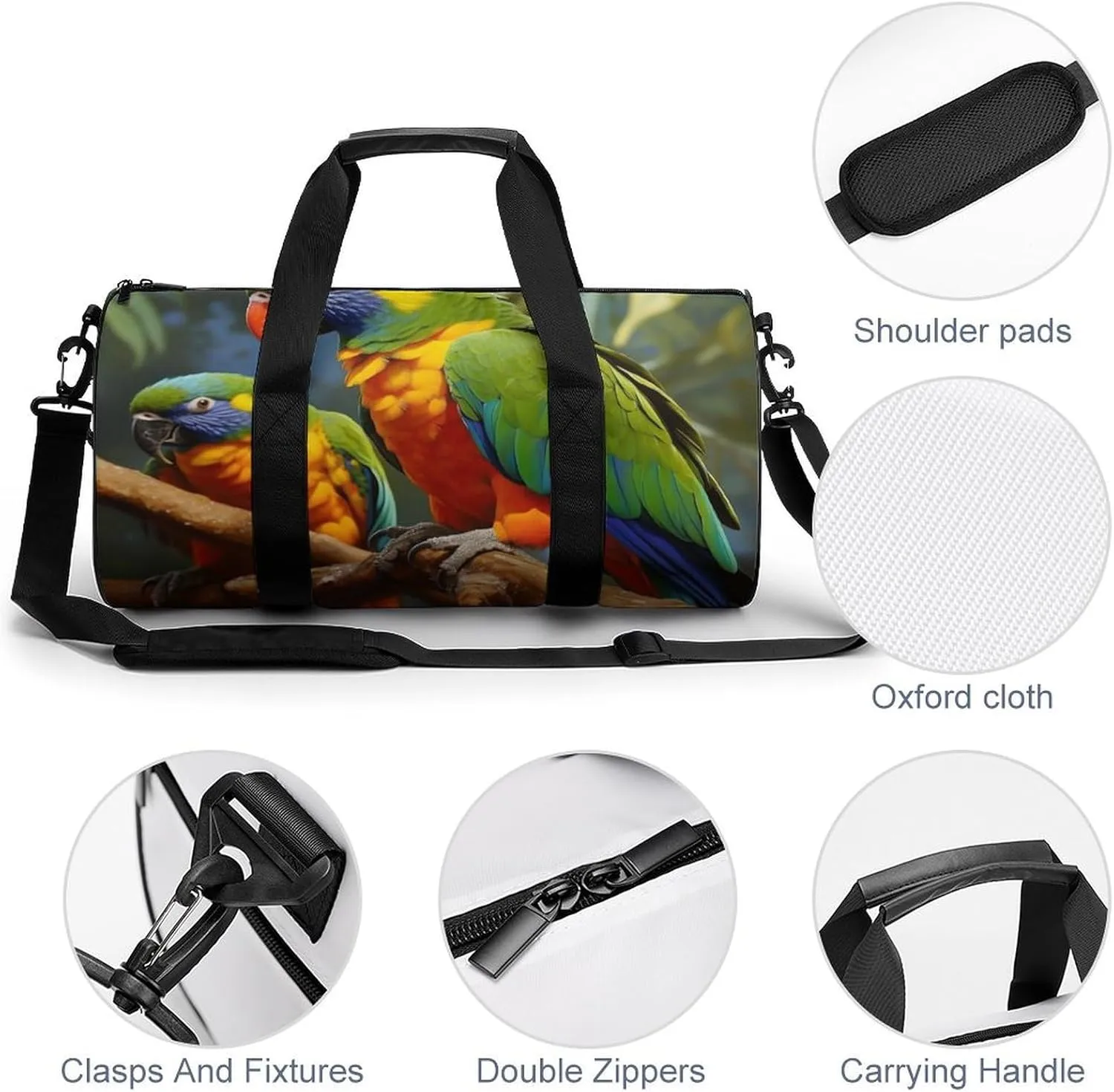 Gym Bag Bird Parrot Painting Duffel Bag for Men Women Overnight Bag with Shoe Compartment Workout Bags