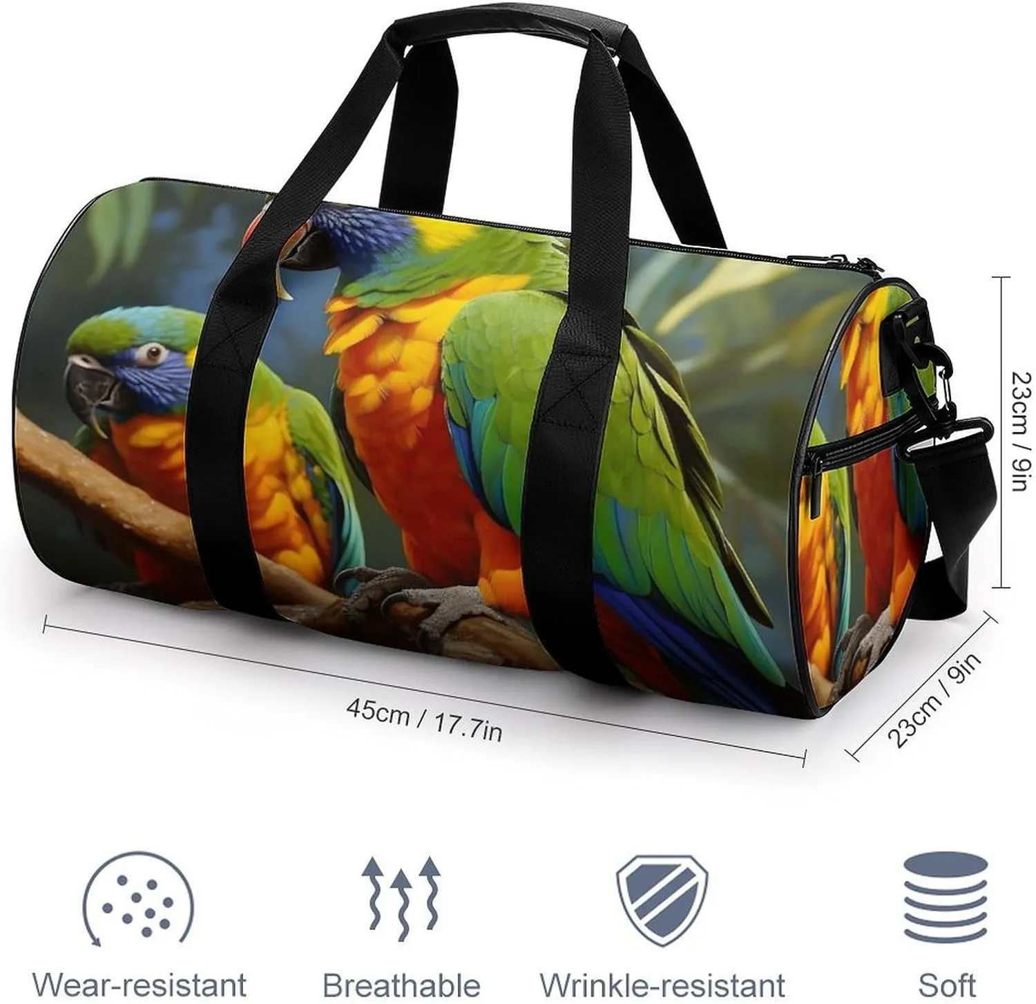 Gym Bag Bird Parrot Painting Duffel Bag for Men Women Overnight Bag with Shoe Compartment Workout Bags