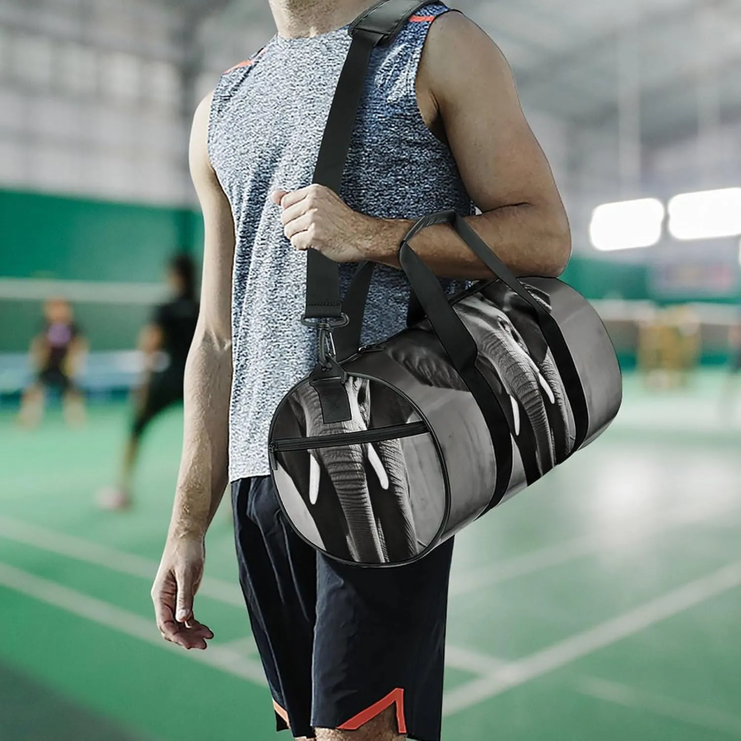 Gym Bag Black And White Elephant Duffel Bag for Men Women Overnight Bag with Shoe Compartment Workout Bags