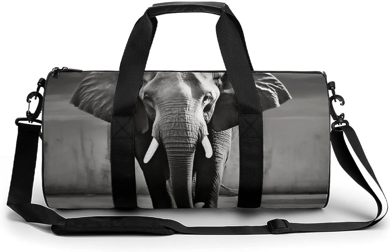 Gym Bag Black And White Elephant Duffel Bag for Men Women Overnight Bag with Shoe Compartment Workout Bags