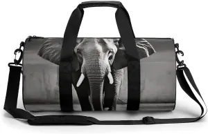 Gym Bag Black And White Elephant Duffel Bag for Men Women Overnight Bag with Shoe Compartment Workout Bags