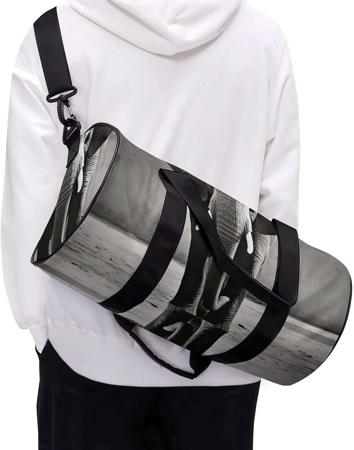 Gym Bag Black And White Elephant Duffel Bag for Men Women Overnight Bag with Shoe Compartment Workout Bags