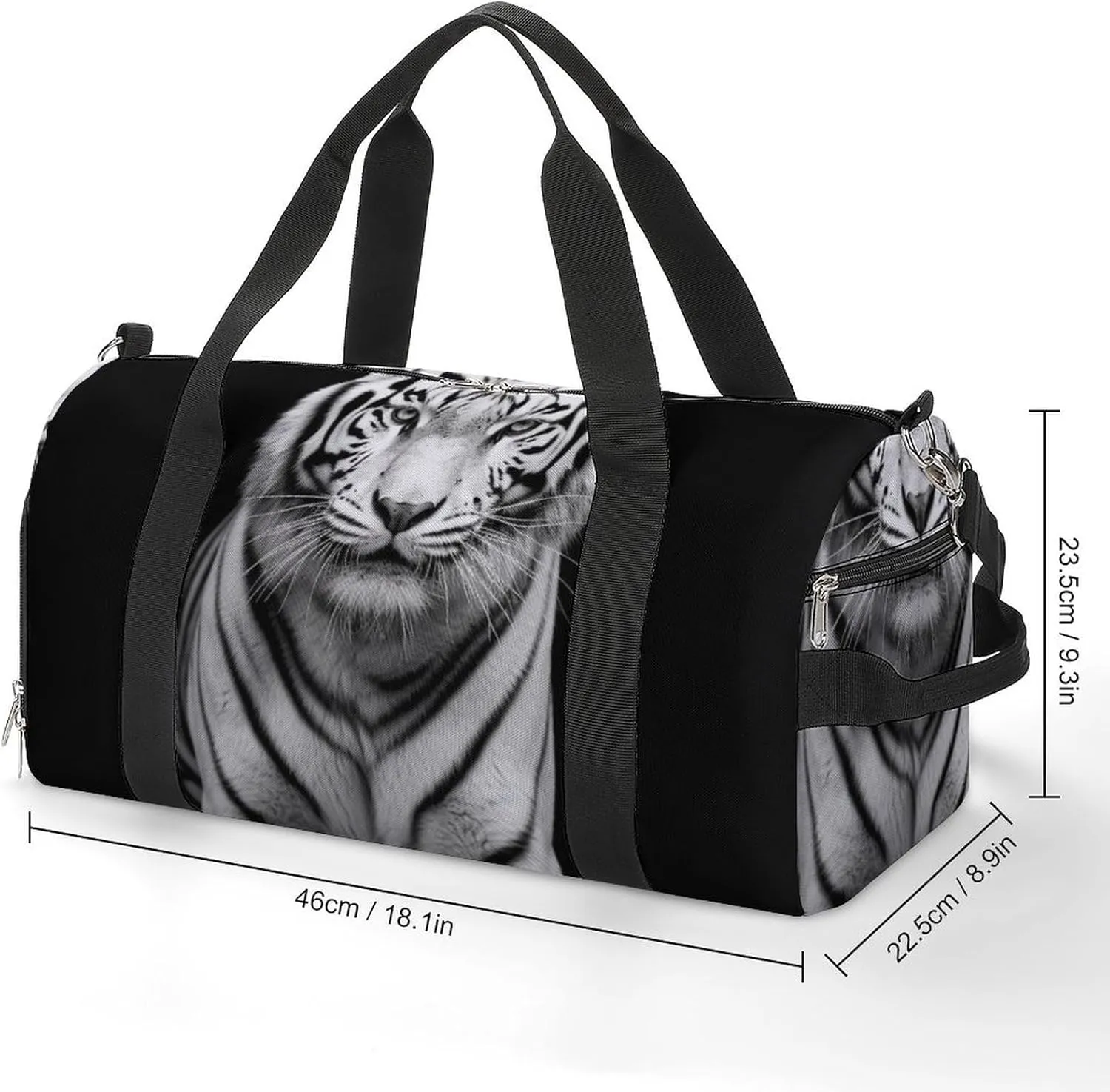 Gym Bag Black And White Tiger Duffel Bag for Men Women Overnight Bag with Shoe Compartment Workout Bags