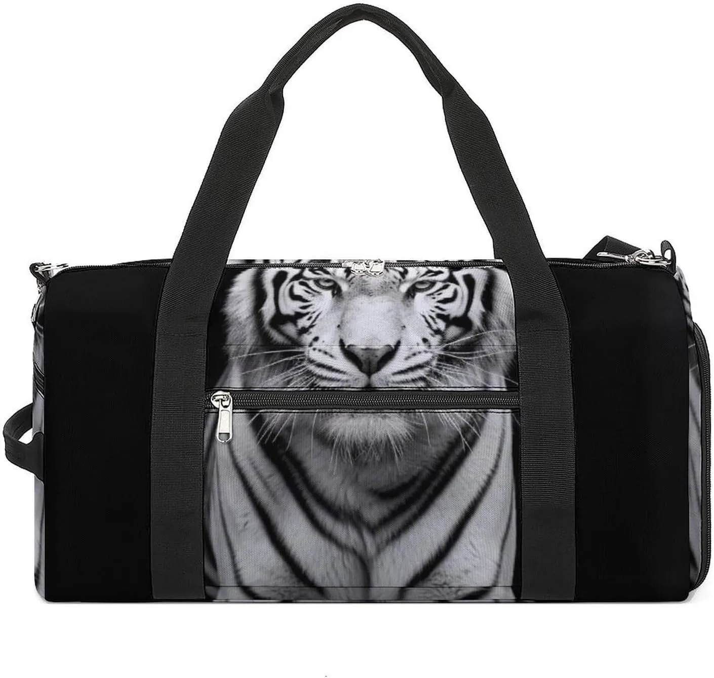 Gym Bag Black And White Tiger Duffel Bag for Men Women Overnight Bag with Shoe Compartment Workout Bags