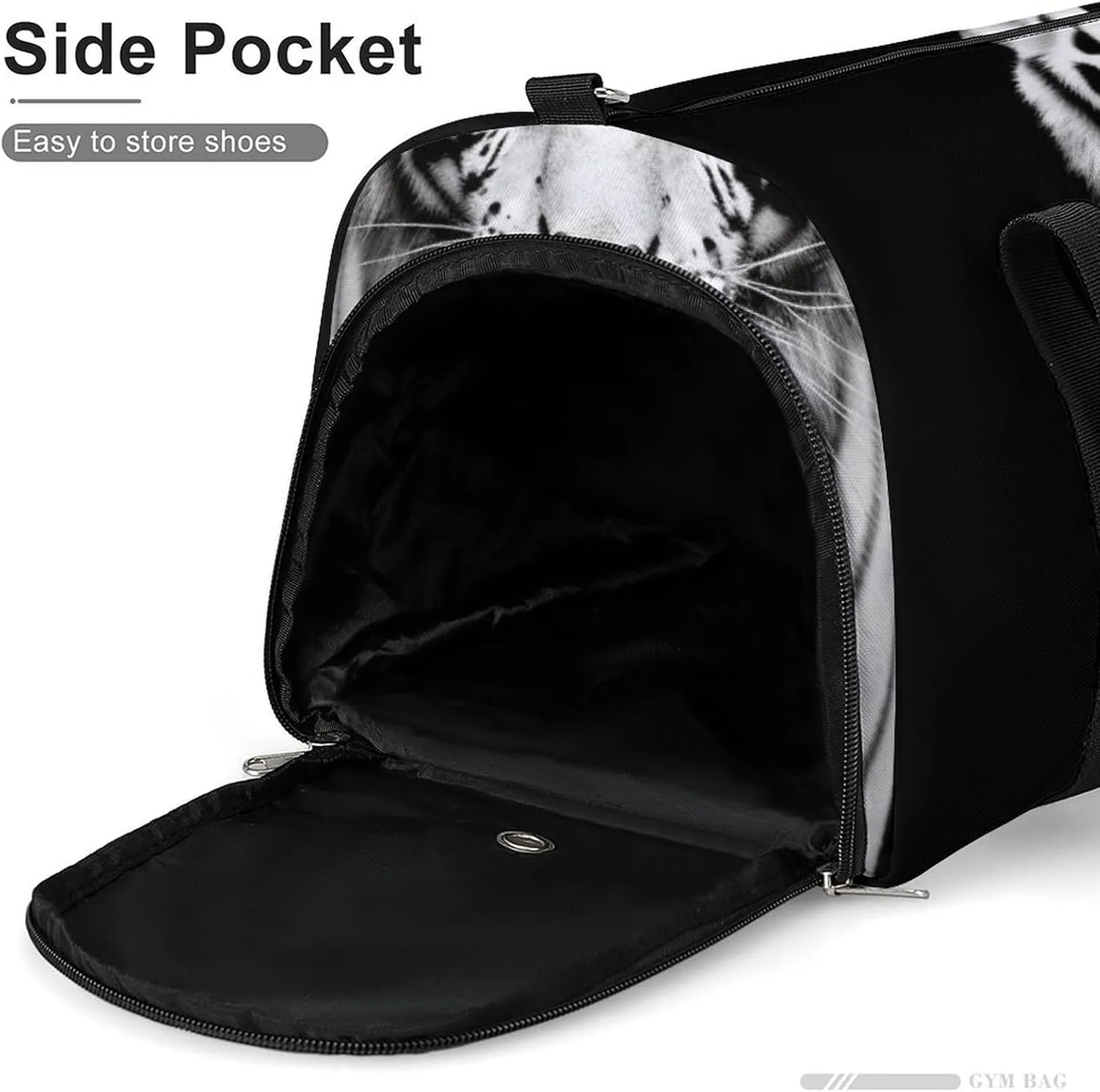 Gym Bag Black And White Tiger Duffel Bag for Men Women Overnight Bag with Shoe Compartment Workout Bags