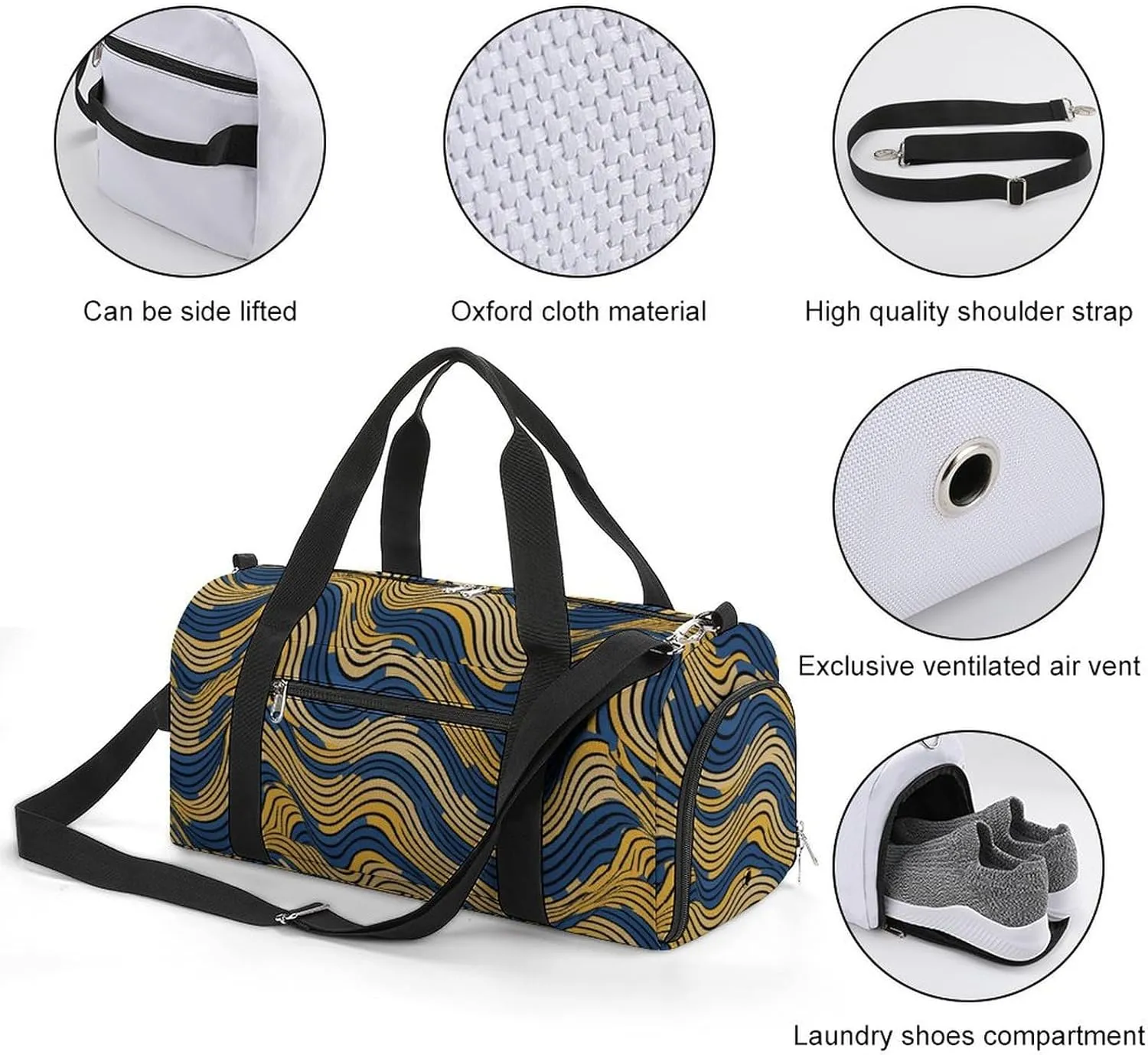 Gym Bag Blue And Yellow Pattern Duffel Bag for Men Women Overnight Bag with Shoe Compartment Workout Bags