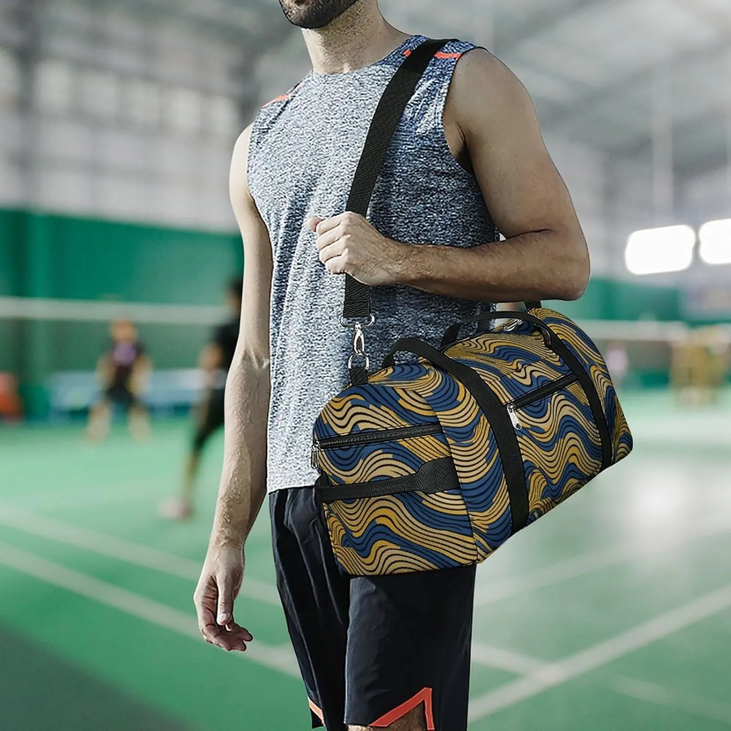Gym Bag Blue And Yellow Pattern Duffel Bag for Men Women Overnight Bag with Shoe Compartment Workout Bags