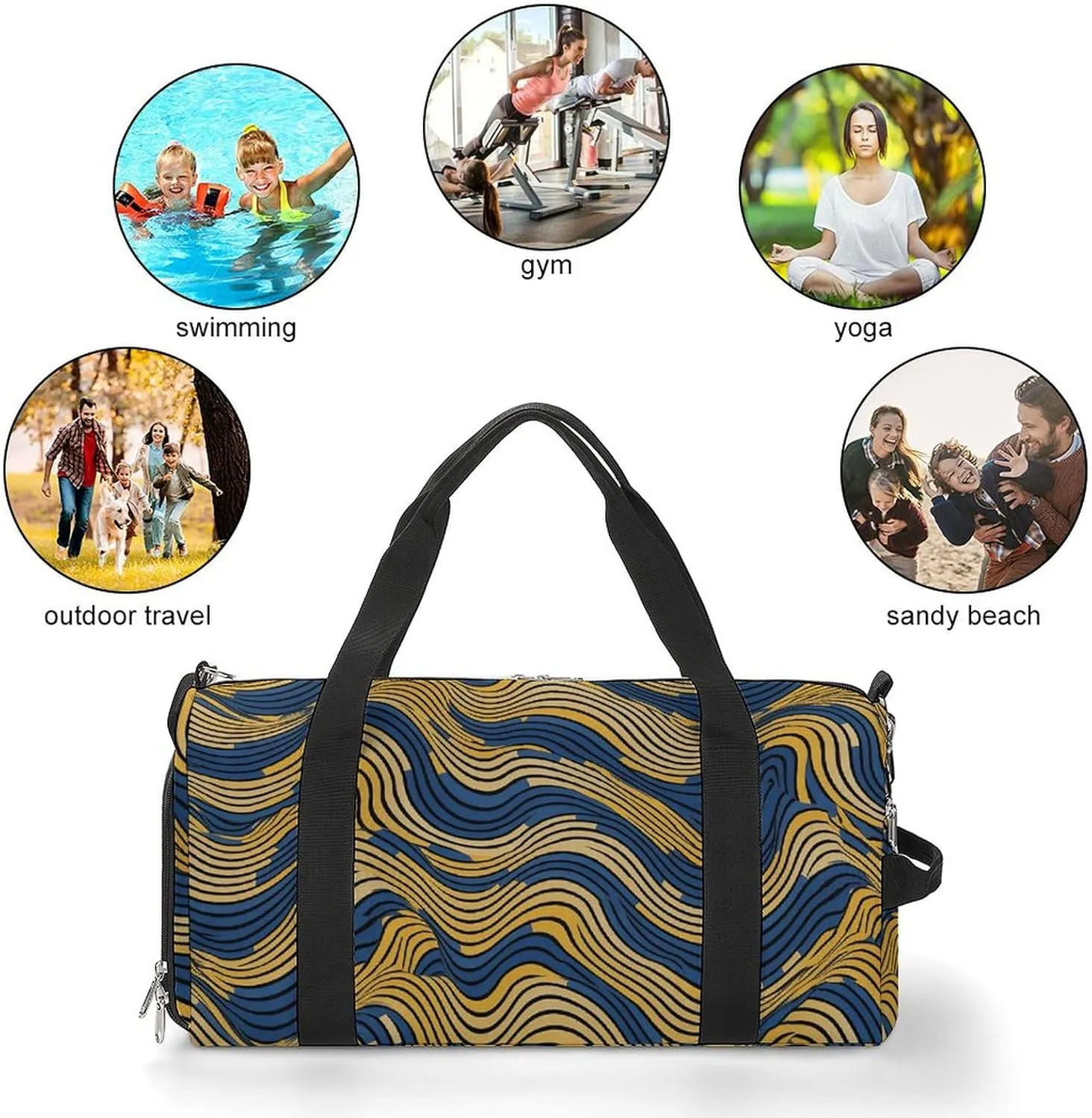 Gym Bag Blue And Yellow Pattern Duffel Bag for Men Women Overnight Bag with Shoe Compartment Workout Bags