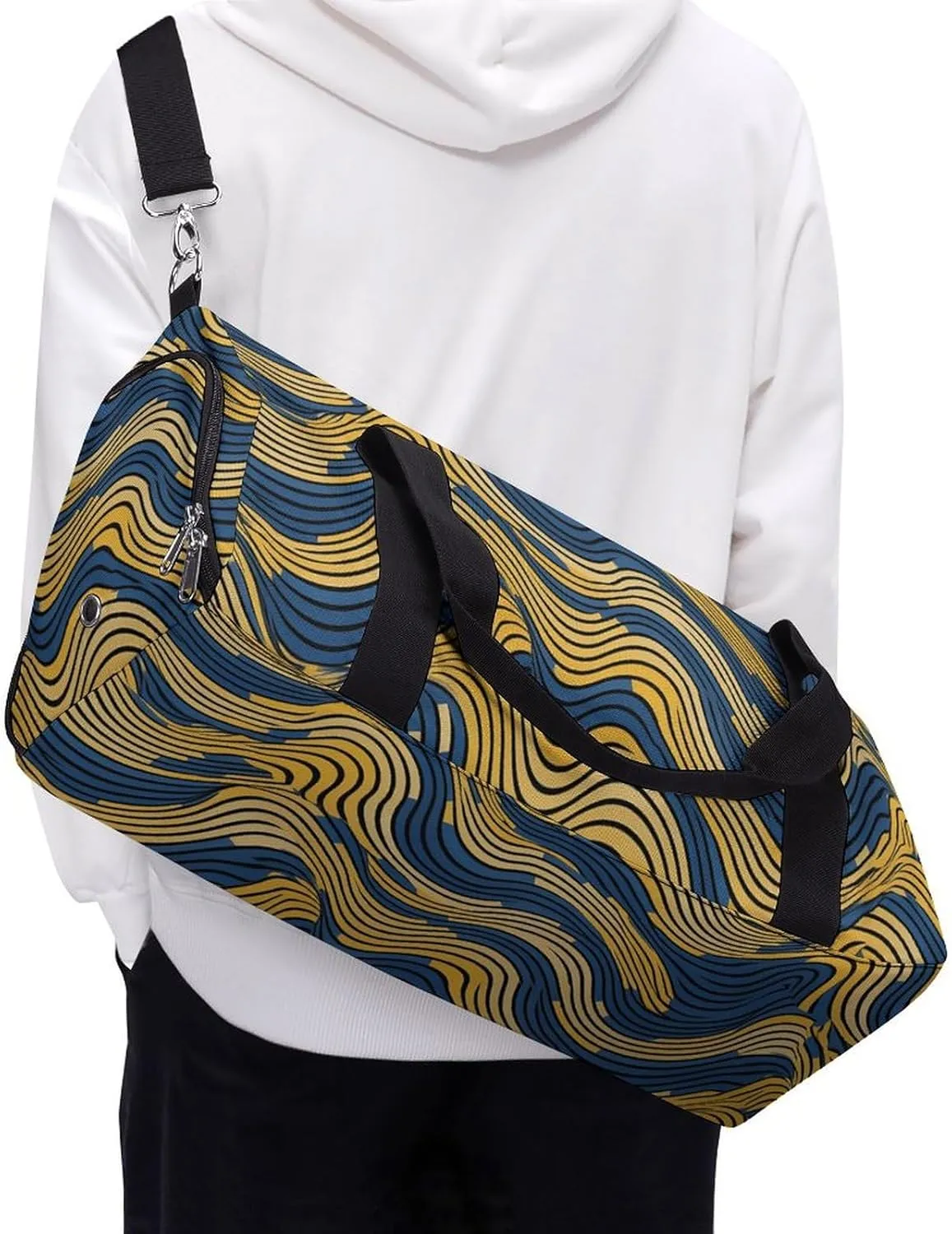 Gym Bag Blue And Yellow Pattern Duffel Bag for Men Women Overnight Bag with Shoe Compartment Workout Bags