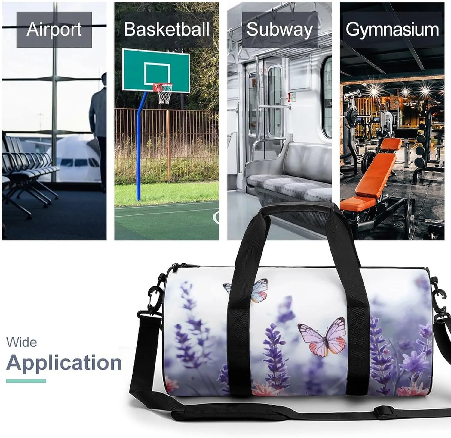 Gym Bag Butterflies And Flowers Duffel Bag for Men Women Overnight Bag with Shoe Compartment Workout Bags