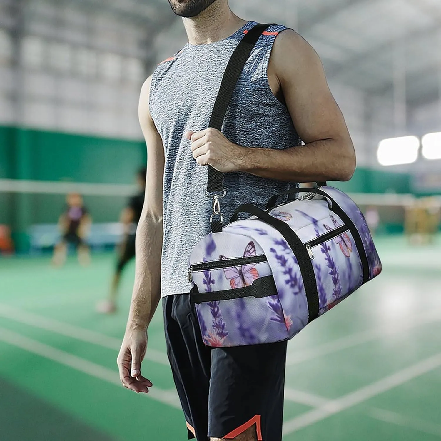 Gym Bag Butterflies And Flowers Duffel Bag for Men Women Overnight Bag with Shoe Compartment Workout Bags