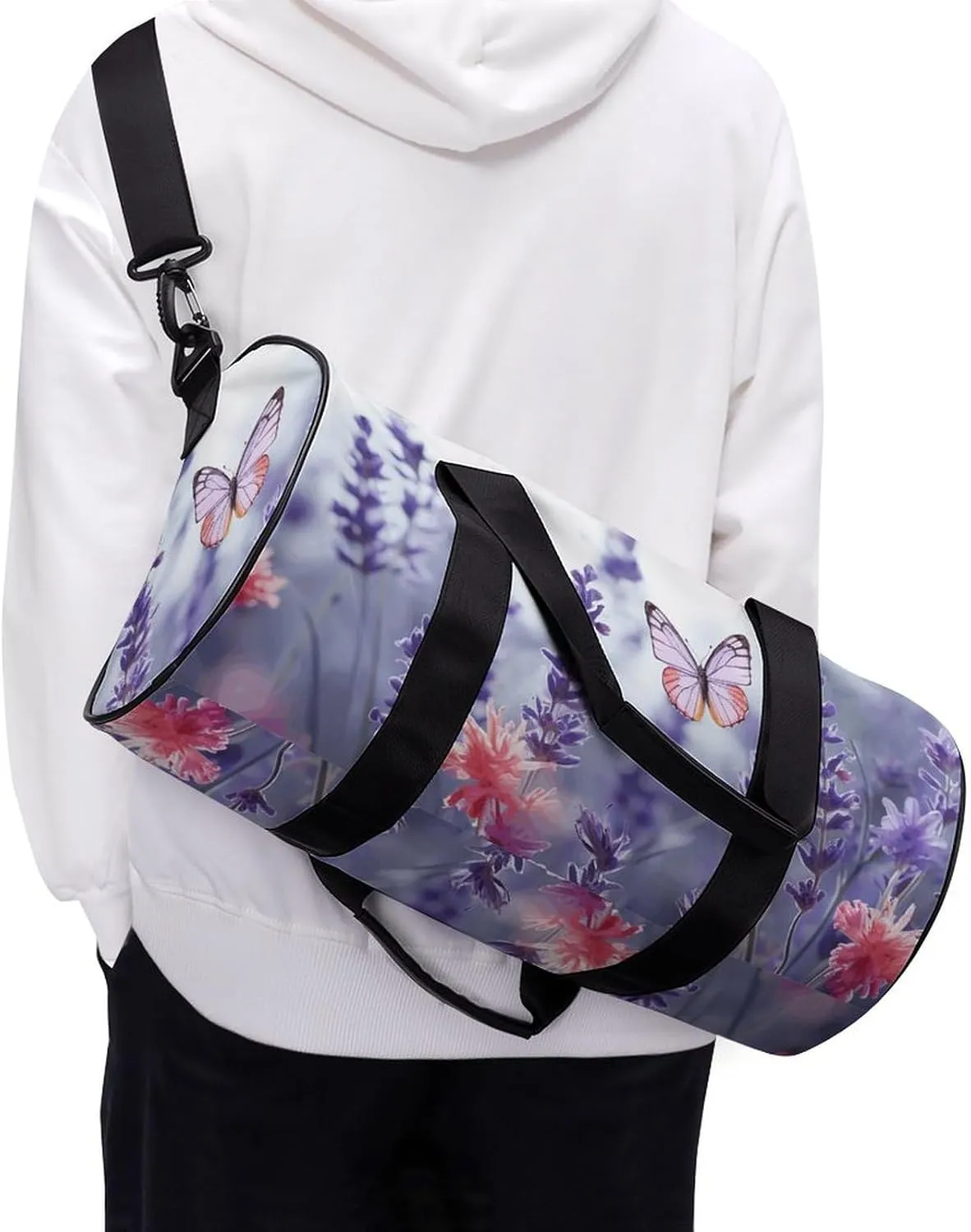 Gym Bag Butterflies And Flowers Duffel Bag for Men Women Overnight Bag with Shoe Compartment Workout Bags