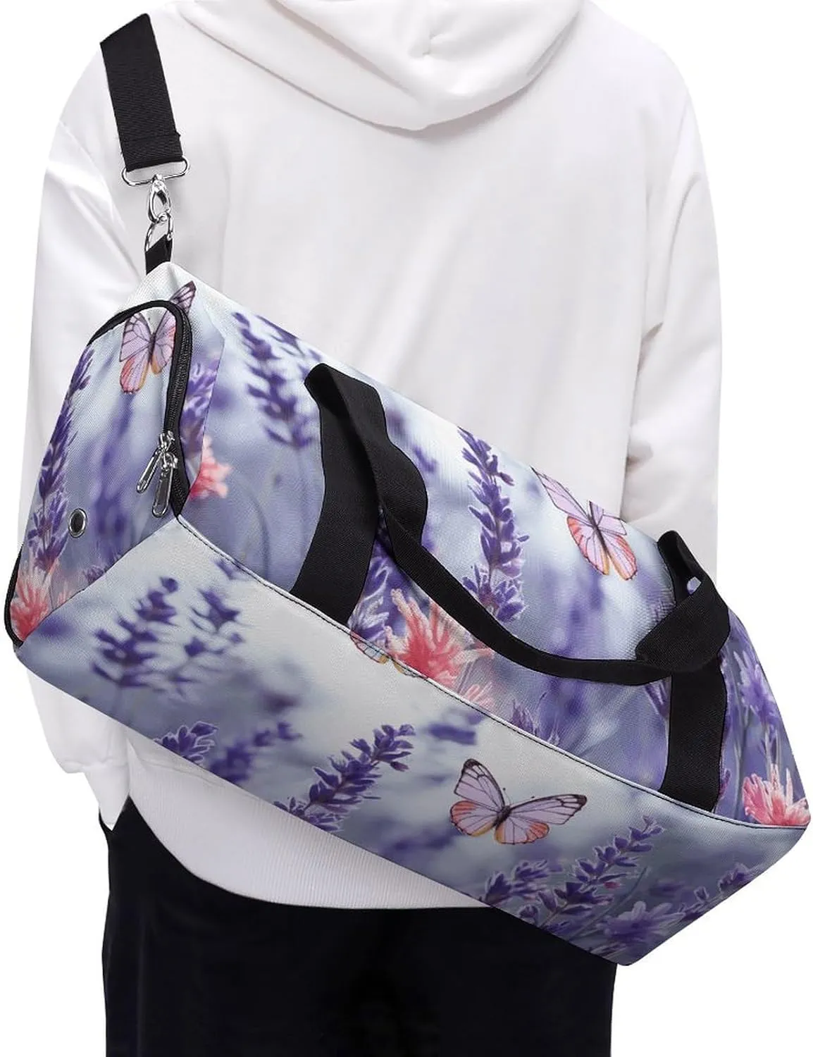 Gym Bag Butterflies And Flowers Duffel Bag for Men Women Overnight Bag with Shoe Compartment Workout Bags