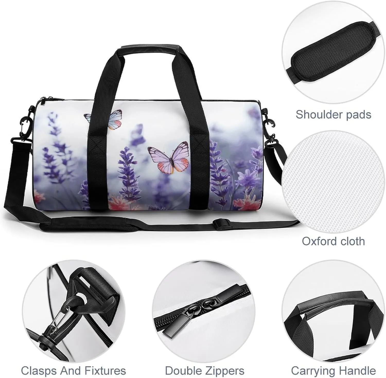 Gym Bag Butterflies And Flowers Duffel Bag for Men Women Overnight Bag with Shoe Compartment Workout Bags