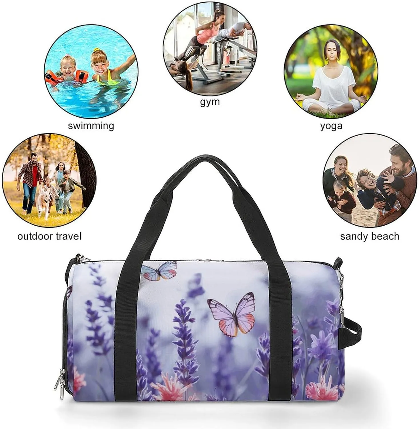 Gym Bag Butterflies And Flowers Duffel Bag for Men Women Overnight Bag with Shoe Compartment Workout Bags