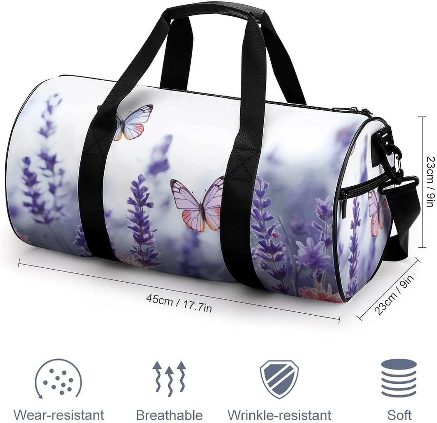 Gym Bag Butterflies And Flowers Duffel Bag for Men Women Overnight Bag with Shoe Compartment Workout Bags