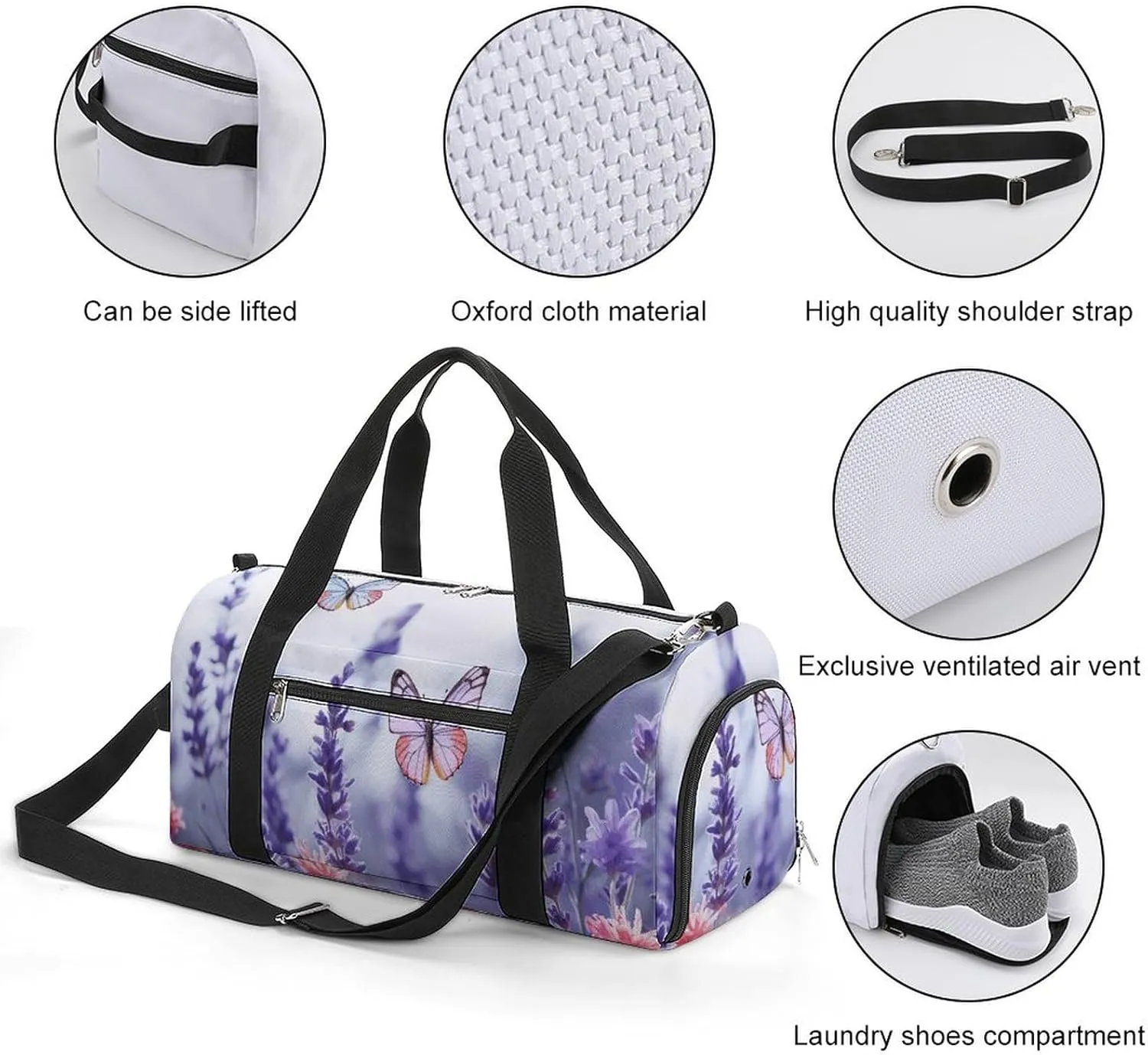 Gym Bag Butterflies And Flowers Duffel Bag for Men Women Overnight Bag with Shoe Compartment Workout Bags