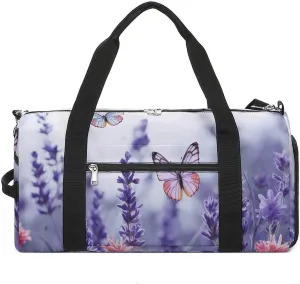 Gym Bag Butterflies And Flowers Duffel Bag for Men Women Overnight Bag with Shoe Compartment Workout Bags