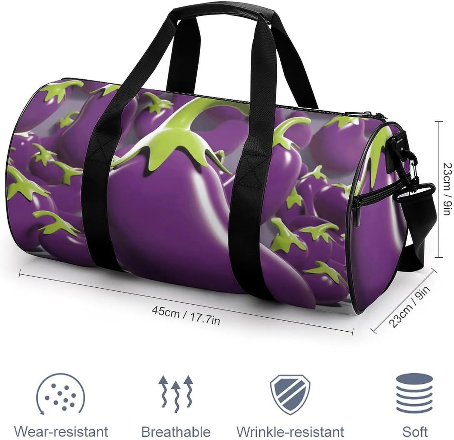 Gym Bag Cartoon Eggplant Duffel Bag for Men Women Overnight Bag with Shoe Compartment Workout Bags