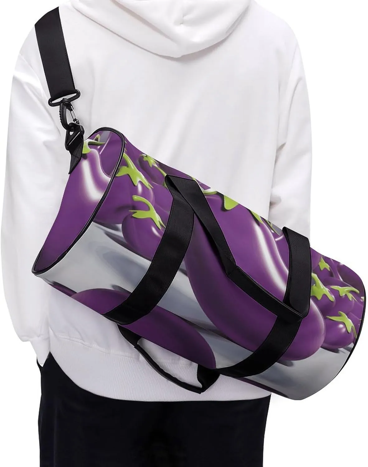 Gym Bag Cartoon Eggplant Duffel Bag for Men Women Overnight Bag with Shoe Compartment Workout Bags