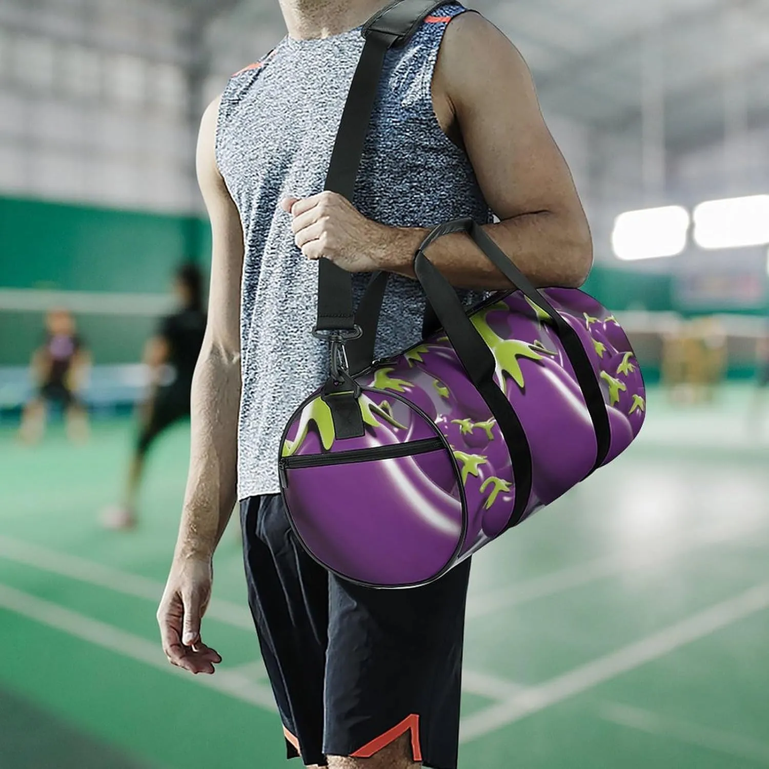 Gym Bag Cartoon Eggplant Duffel Bag for Men Women Overnight Bag with Shoe Compartment Workout Bags