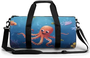 Gym Bag Cartoon Octopus Fish Duffel Bag for Men Women Overnight Bag with Shoe Compartment Workout Bags