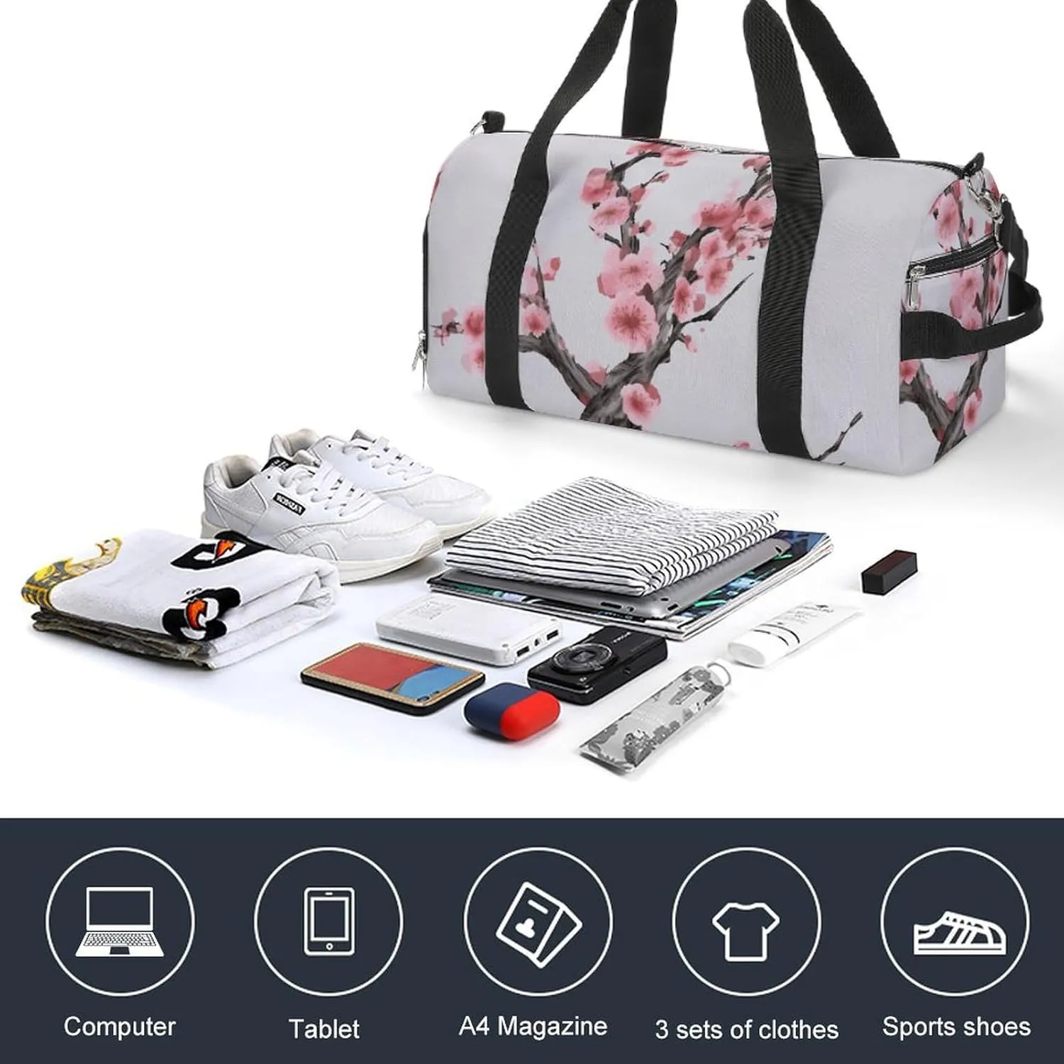 Gym Bag Cherry Blossom Tree Branch Duffel Bag for Men Women Overnight Bag with Shoe Compartment Workout Bags