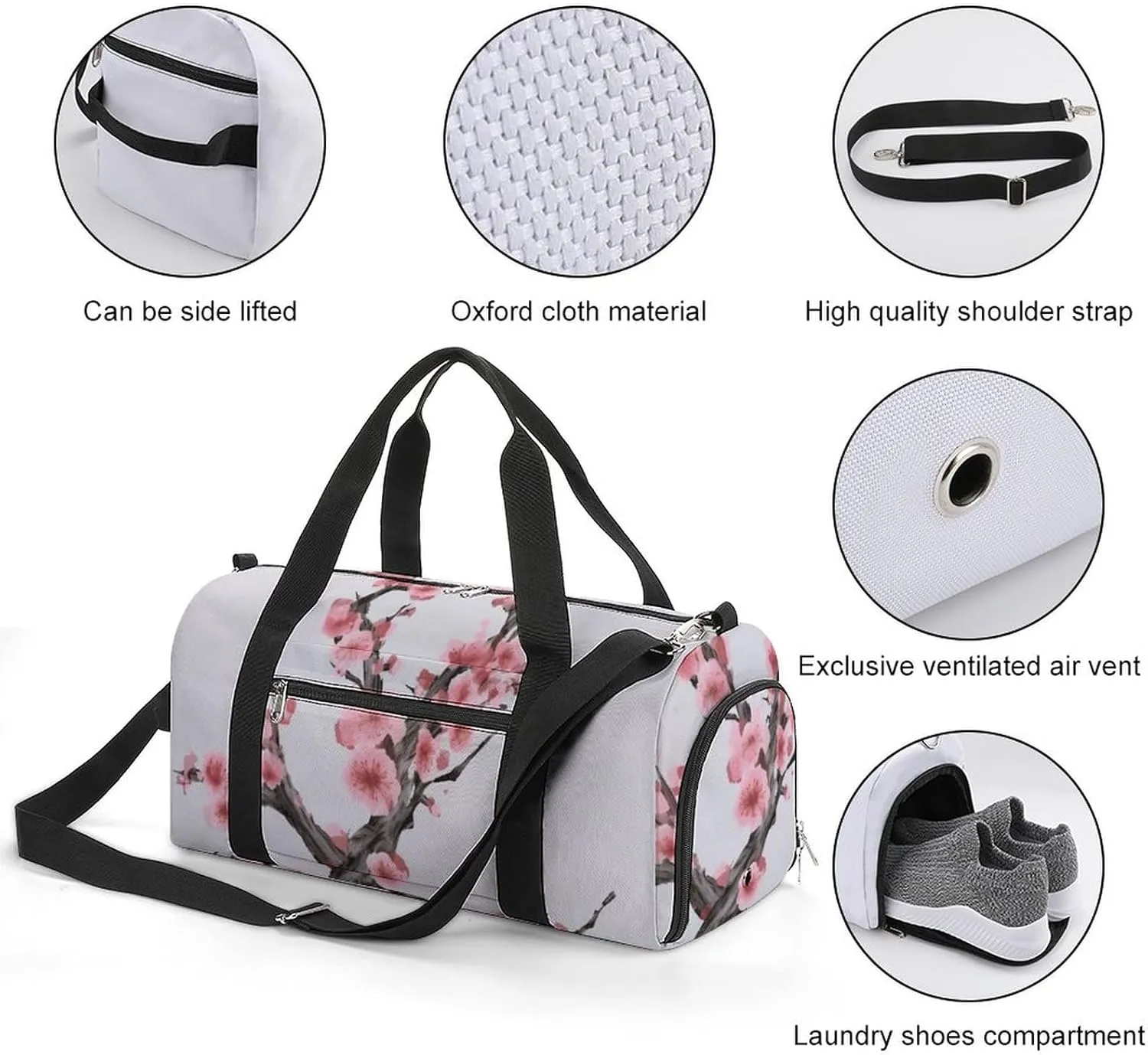 Gym Bag Cherry Blossom Tree Branch Duffel Bag for Men Women Overnight Bag with Shoe Compartment Workout Bags