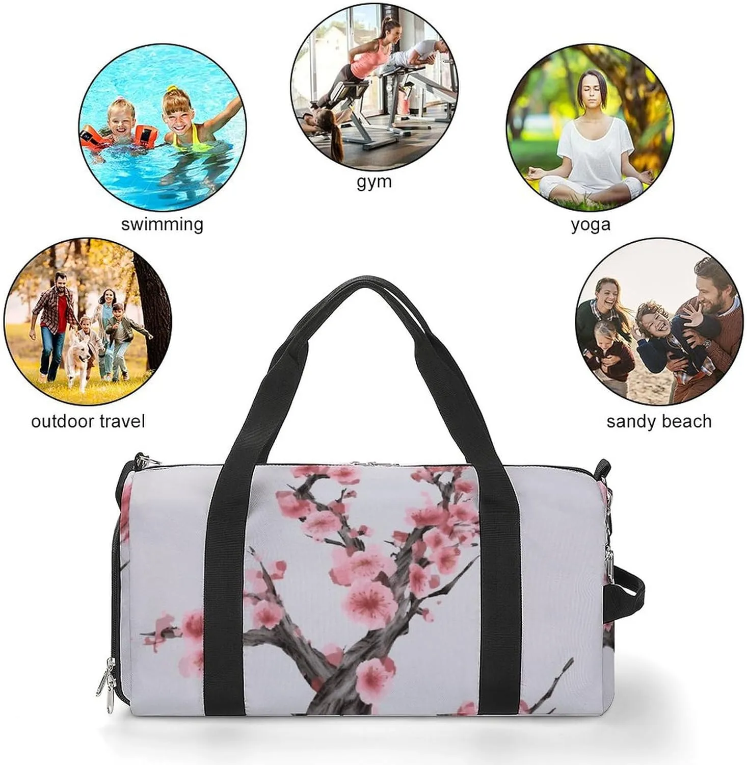 Gym Bag Cherry Blossom Tree Branch Duffel Bag for Men Women Overnight Bag with Shoe Compartment Workout Bags