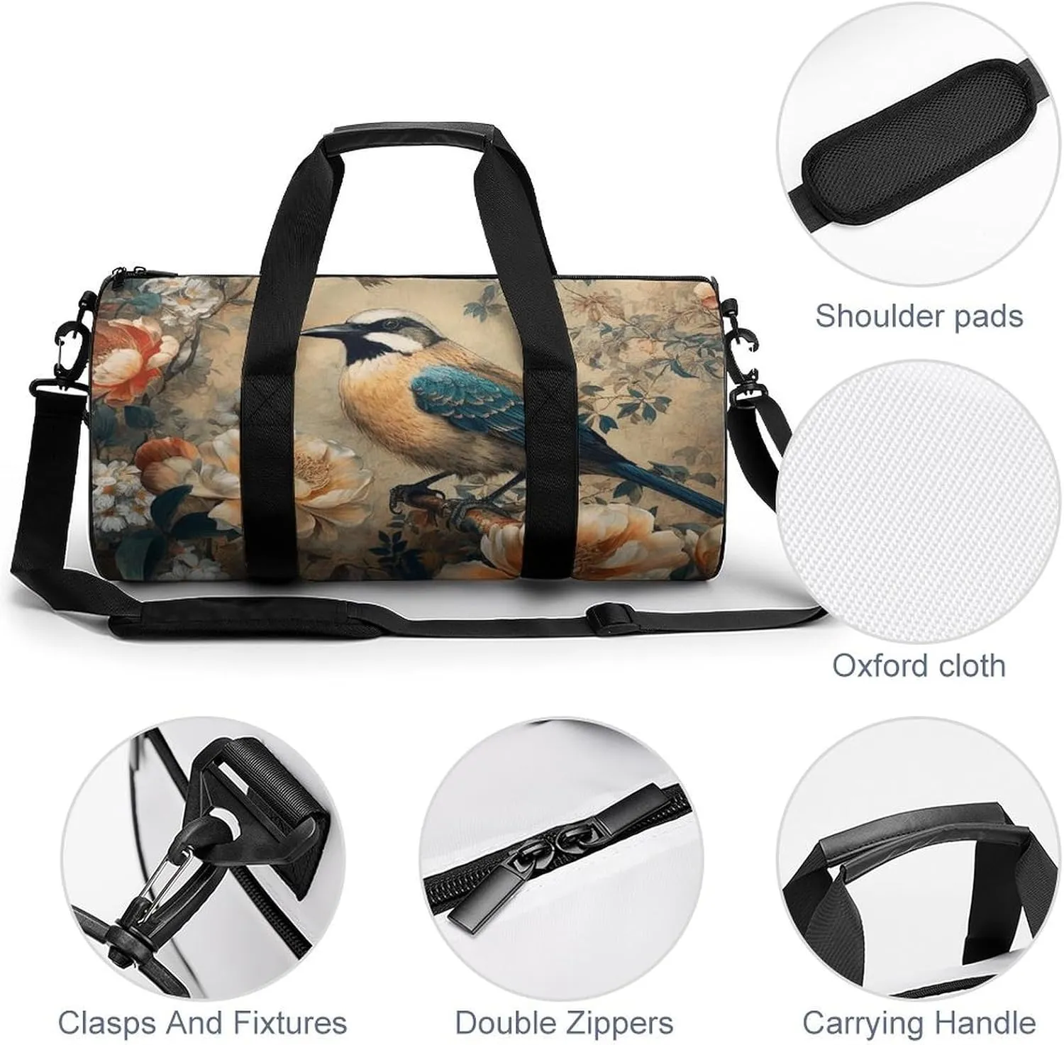 Gym Bag Classical Pattern Flowers Duffel Bag for Men Women Overnight Bag with Shoe Compartment Workout Bags