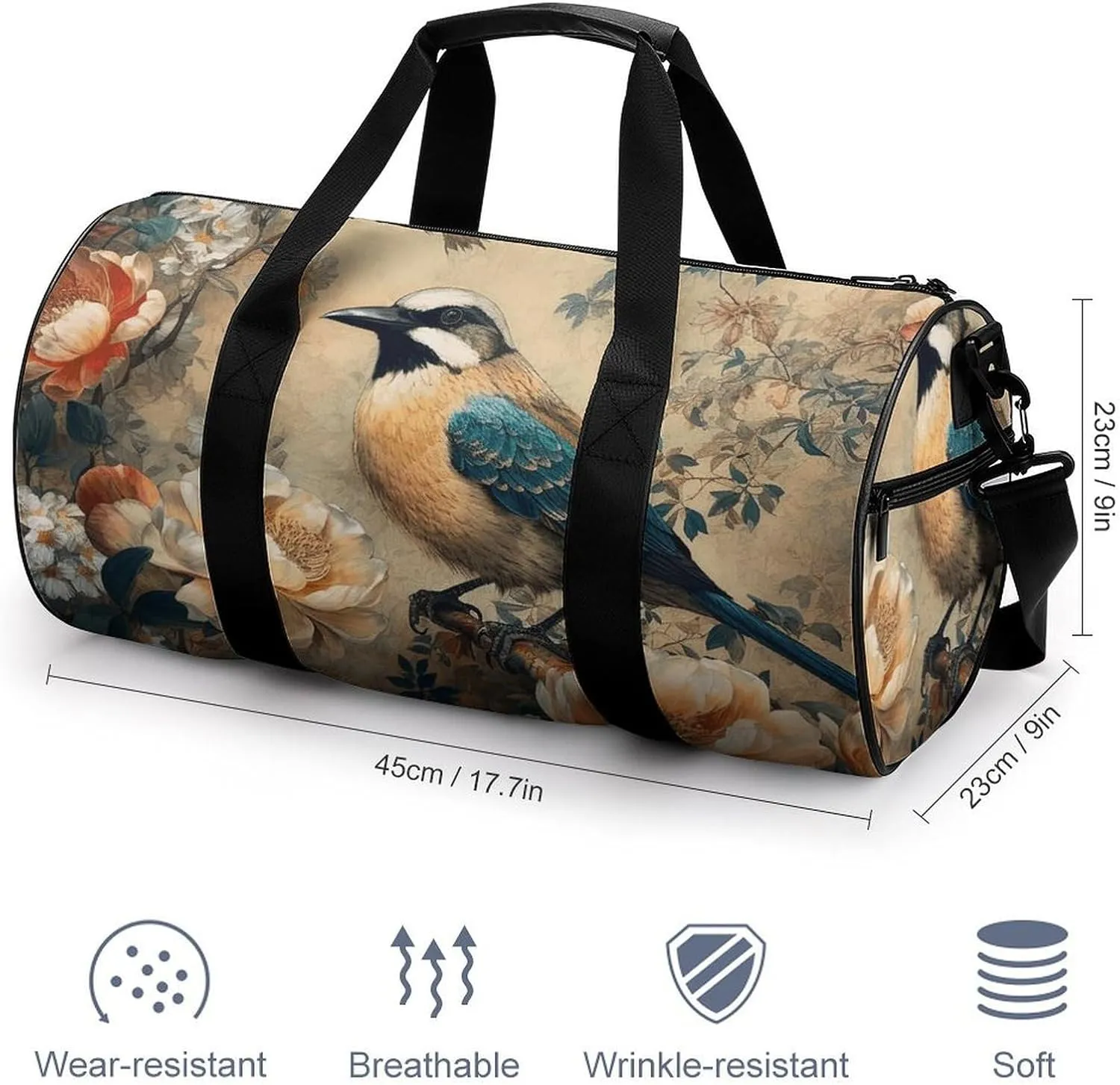 Gym Bag Classical Pattern Flowers Duffel Bag for Men Women Overnight Bag with Shoe Compartment Workout Bags