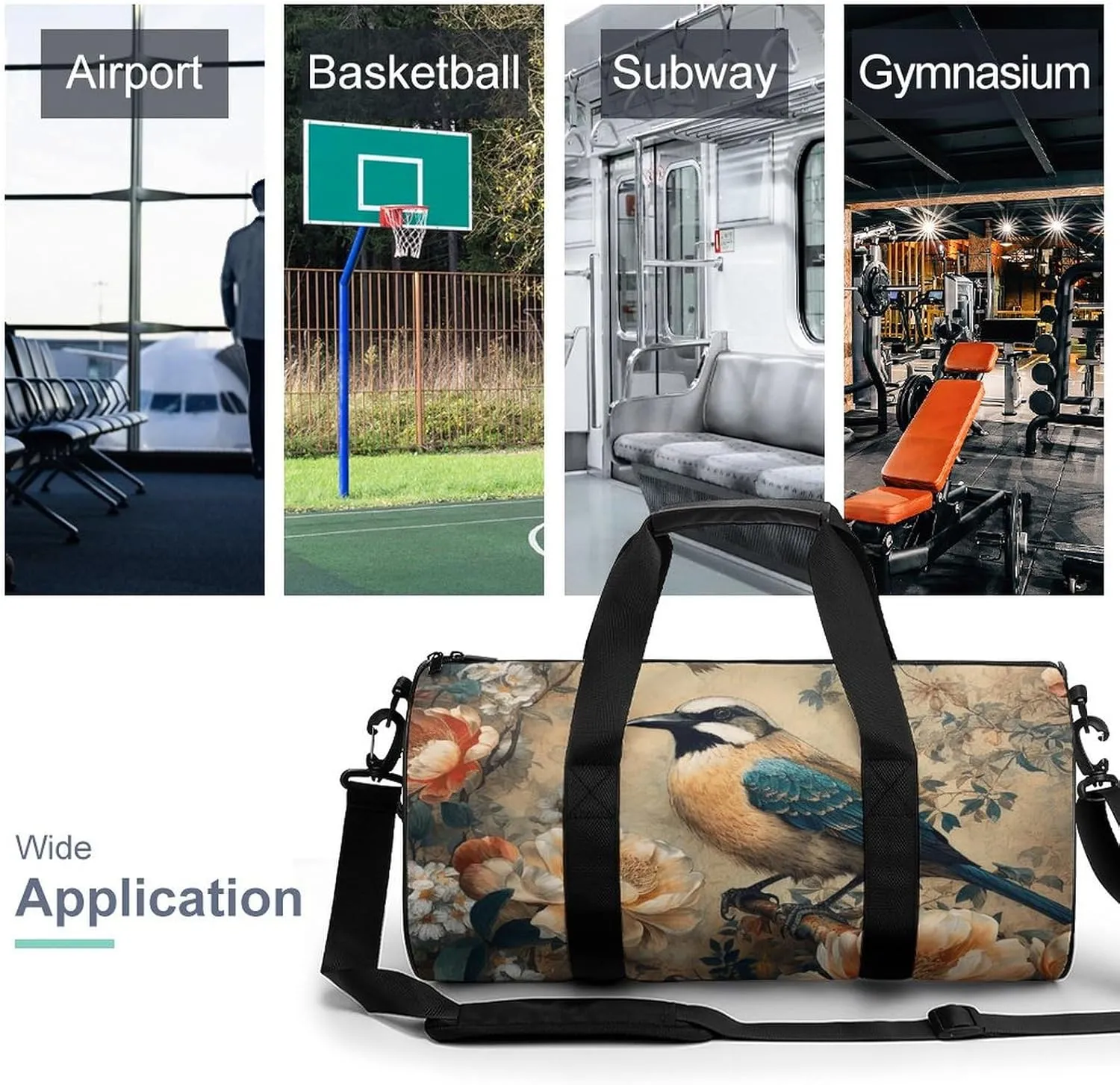 Gym Bag Classical Pattern Flowers Duffel Bag for Men Women Overnight Bag with Shoe Compartment Workout Bags