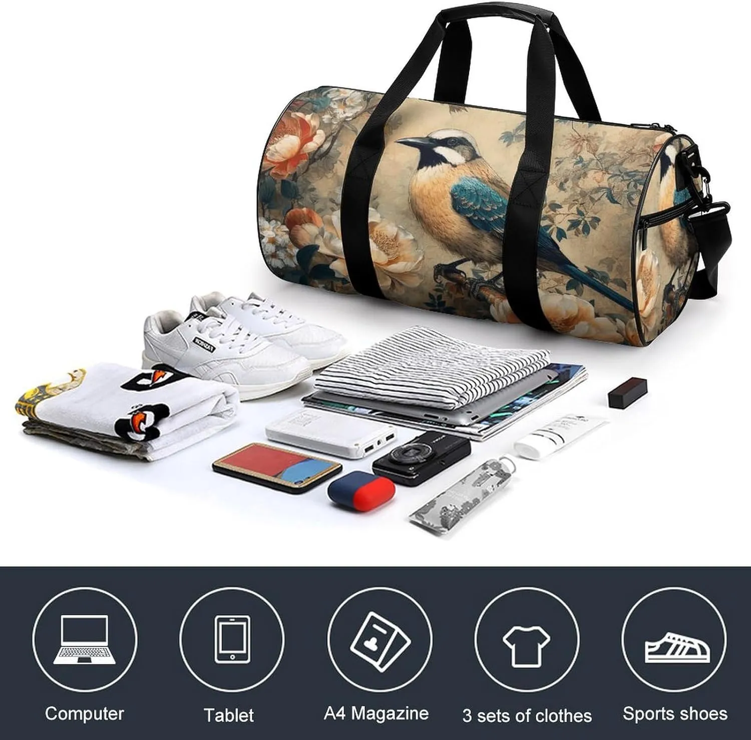 Gym Bag Classical Pattern Flowers Duffel Bag for Men Women Overnight Bag with Shoe Compartment Workout Bags