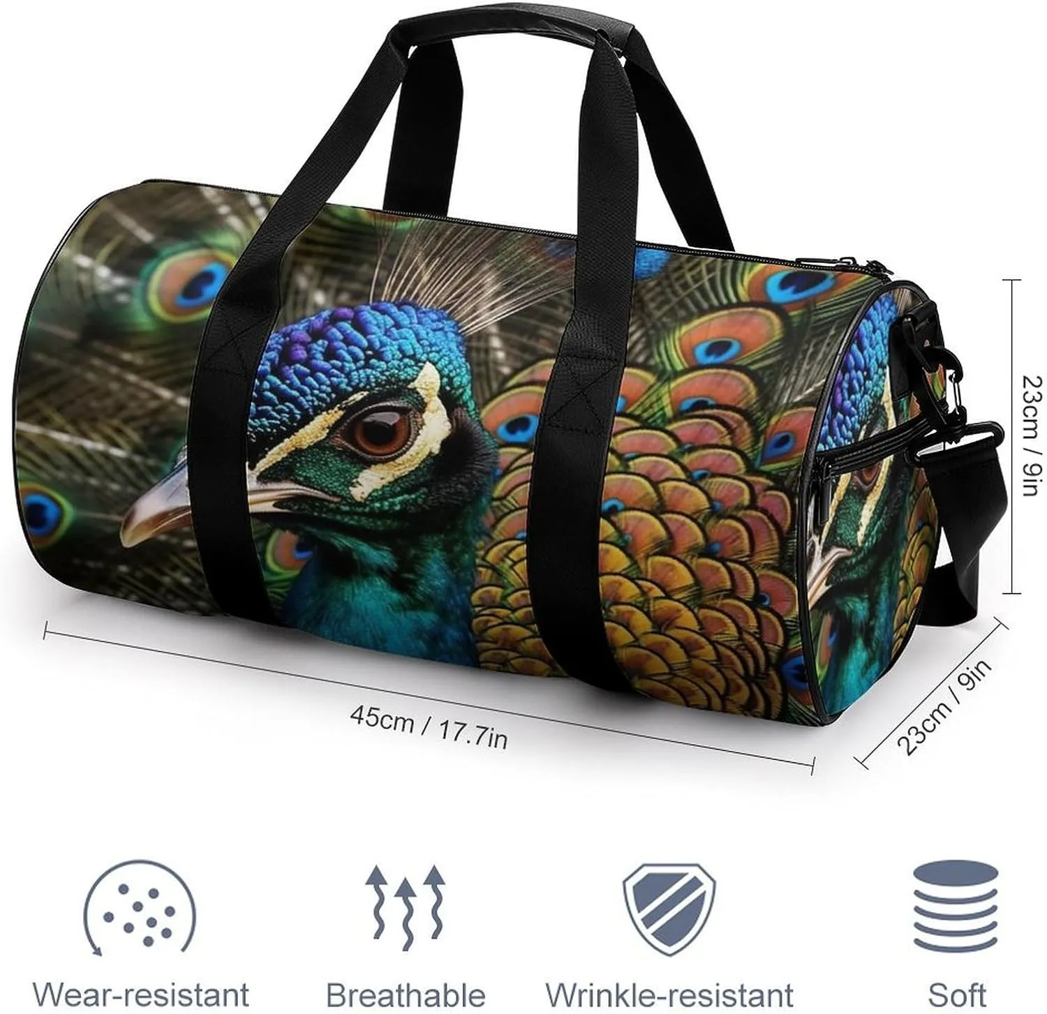 Gym Bag Colored Peacock Duffel Bag for Men Women Overnight Bag with Shoe Compartment Workout Bags