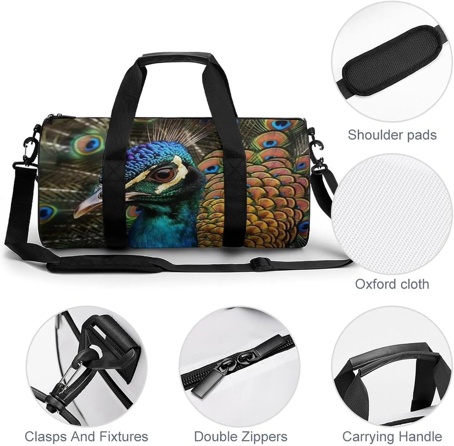 Gym Bag Colored Peacock Duffel Bag for Men Women Overnight Bag with Shoe Compartment Workout Bags