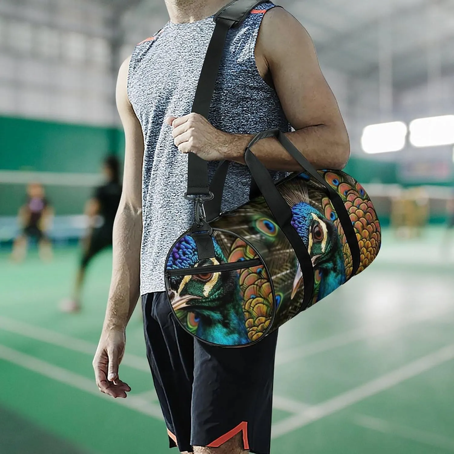 Gym Bag Colored Peacock Duffel Bag for Men Women Overnight Bag with Shoe Compartment Workout Bags