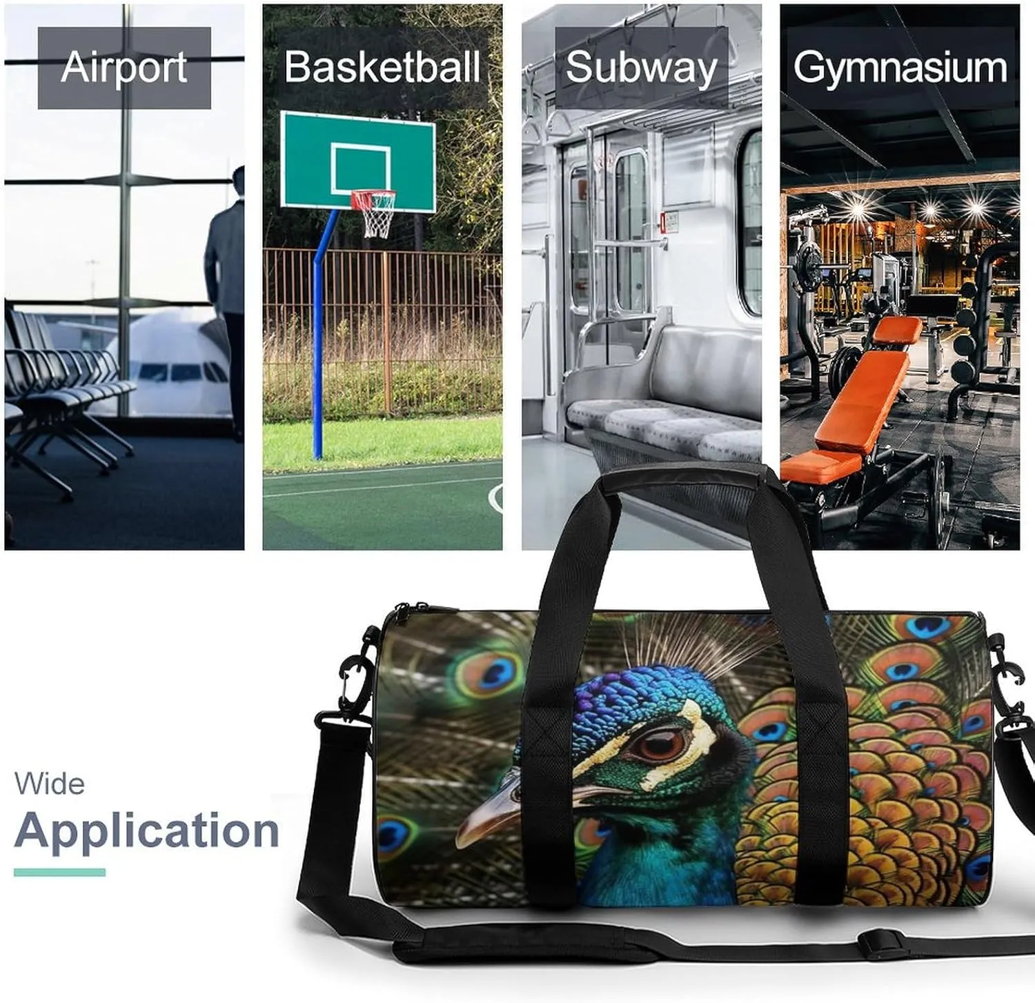 Gym Bag Colored Peacock Duffel Bag for Men Women Overnight Bag with Shoe Compartment Workout Bags