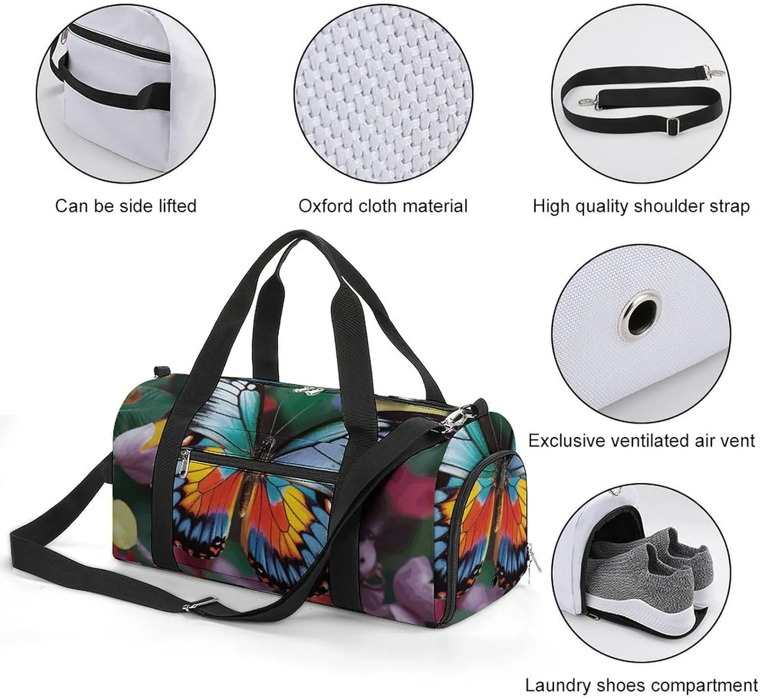 Gym Bag Colorful Butterfly Duffel Bag for Men Women Overnight Bag with Shoe Compartment Workout Bags