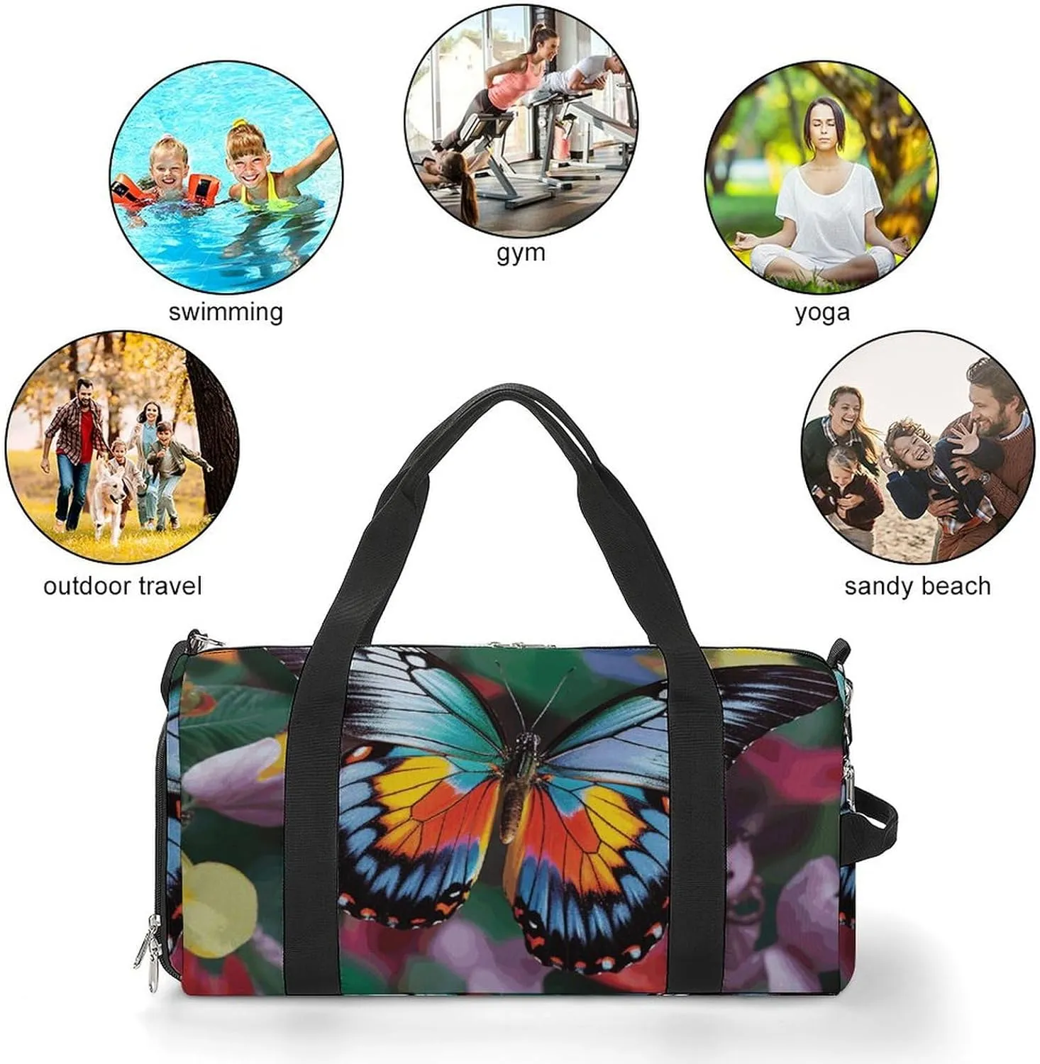 Gym Bag Colorful Butterfly Duffel Bag for Men Women Overnight Bag with Shoe Compartment Workout Bags