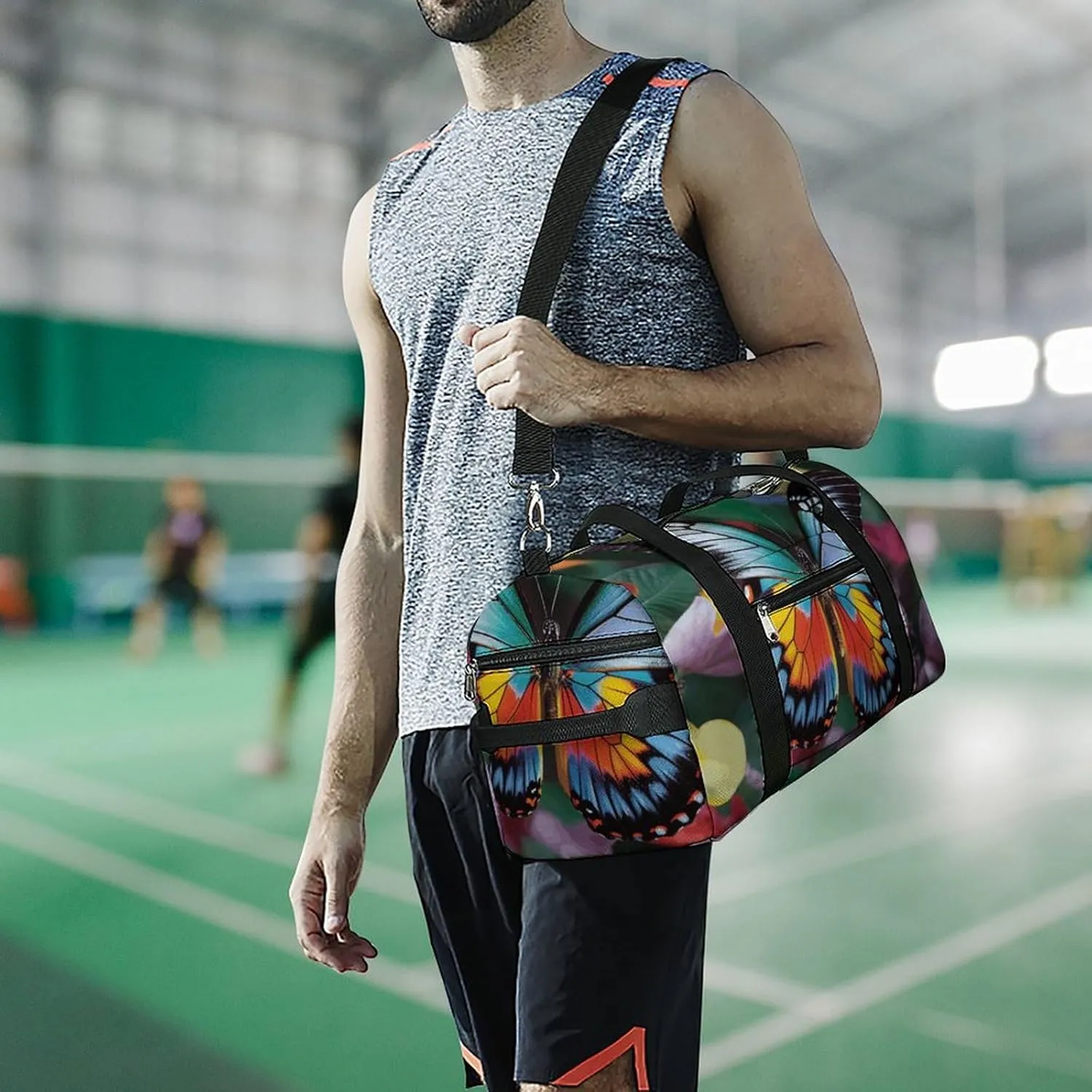 Gym Bag Colorful Butterfly Duffel Bag for Men Women Overnight Bag with Shoe Compartment Workout Bags