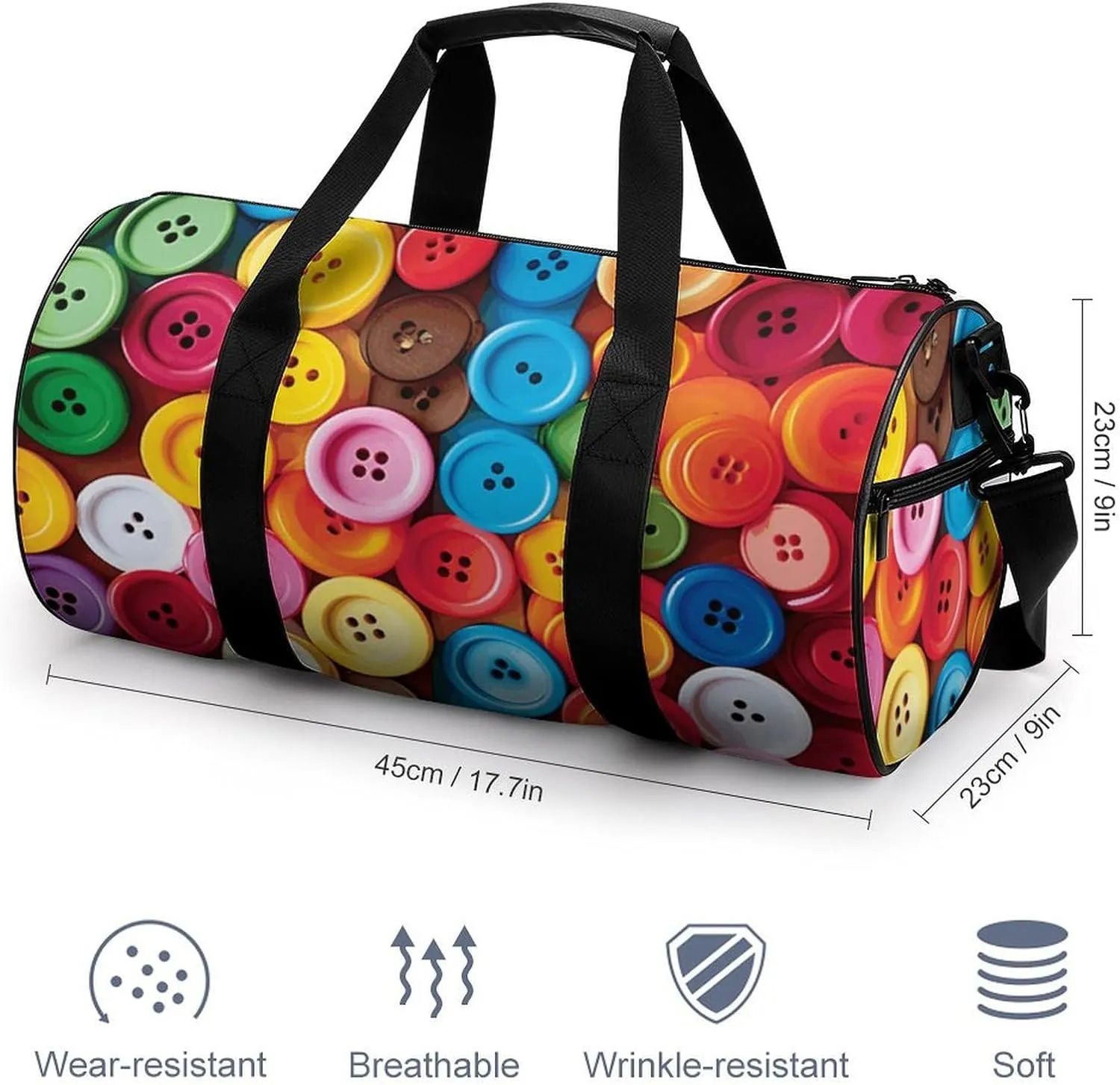 Gym Bag Colorful Buttons Duffel Bag for Men Women Overnight Bag with Shoe Compartment Workout Bags