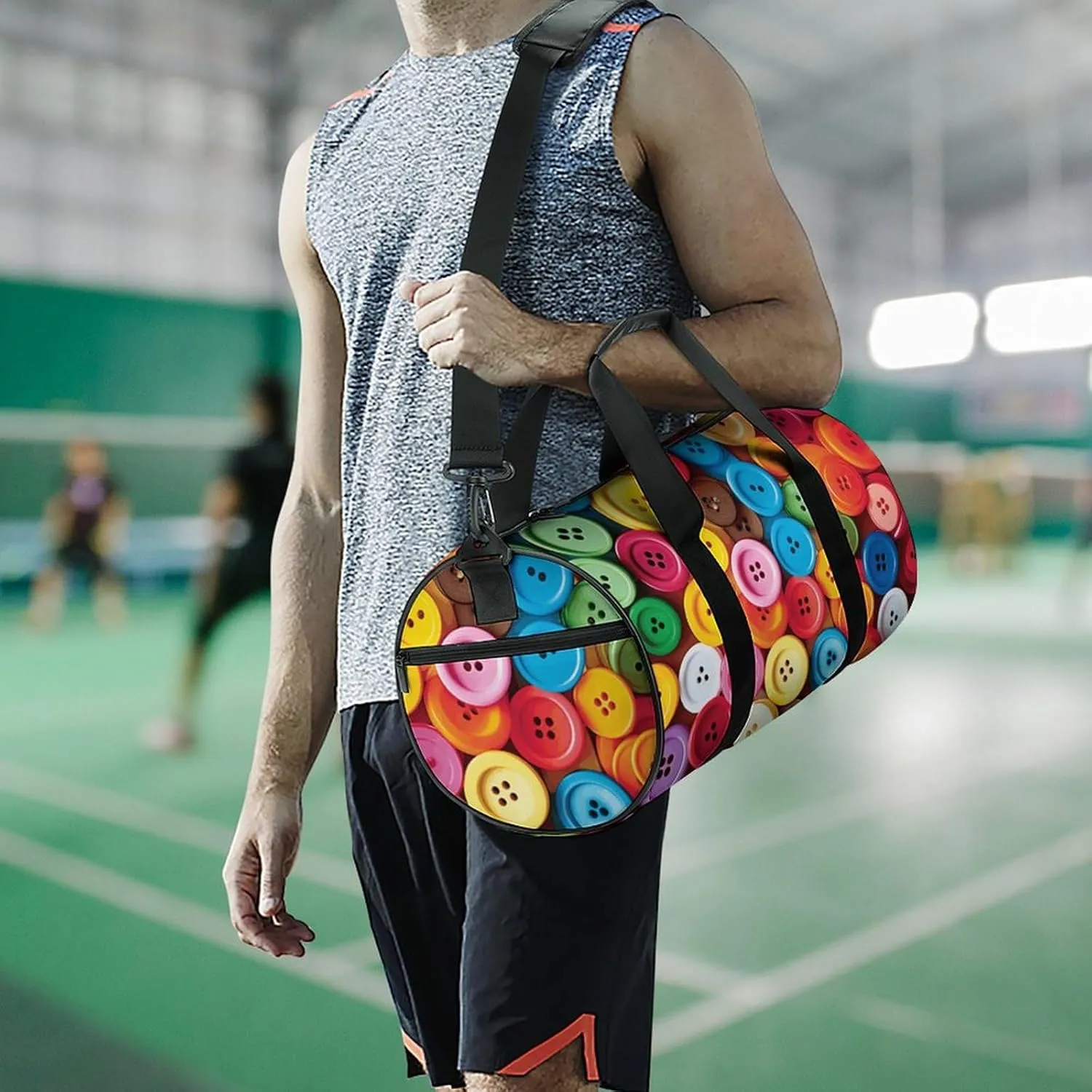 Gym Bag Colorful Buttons Duffel Bag for Men Women Overnight Bag with Shoe Compartment Workout Bags