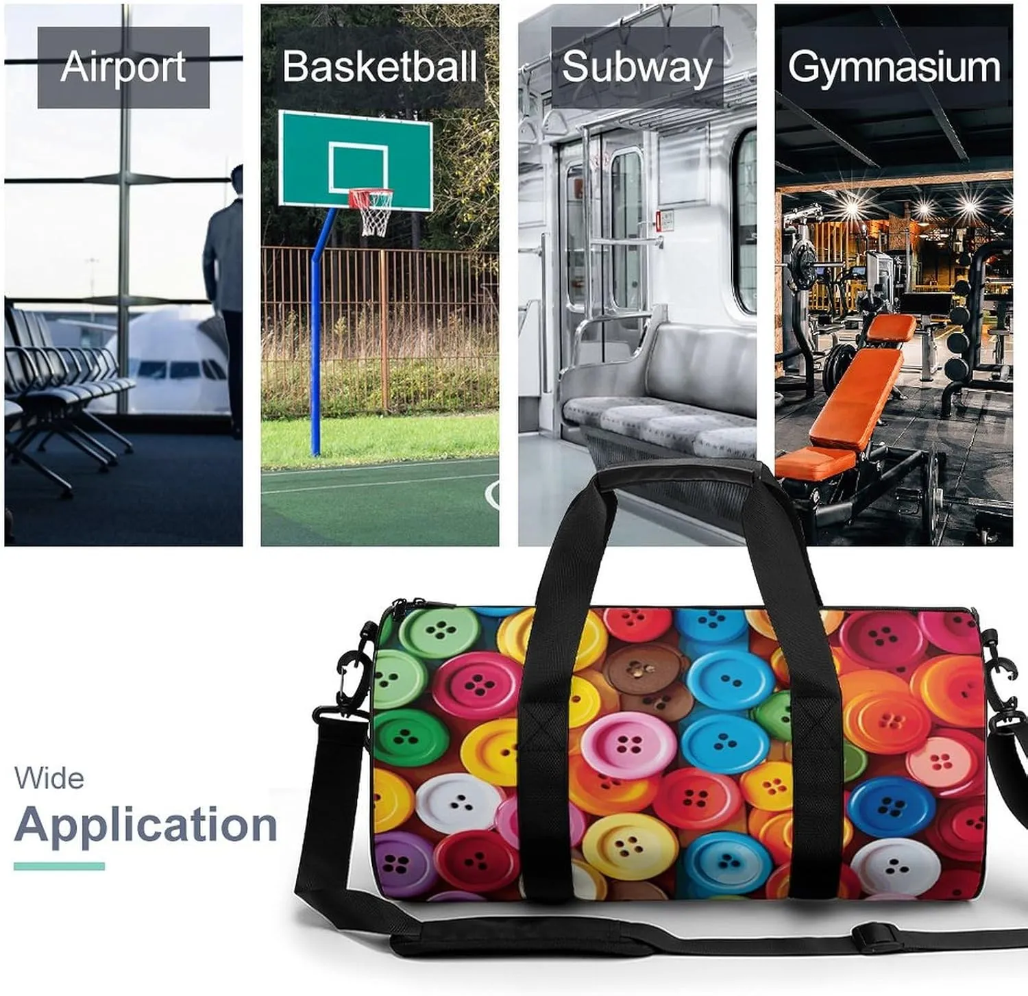 Gym Bag Colorful Buttons Duffel Bag for Men Women Overnight Bag with Shoe Compartment Workout Bags
