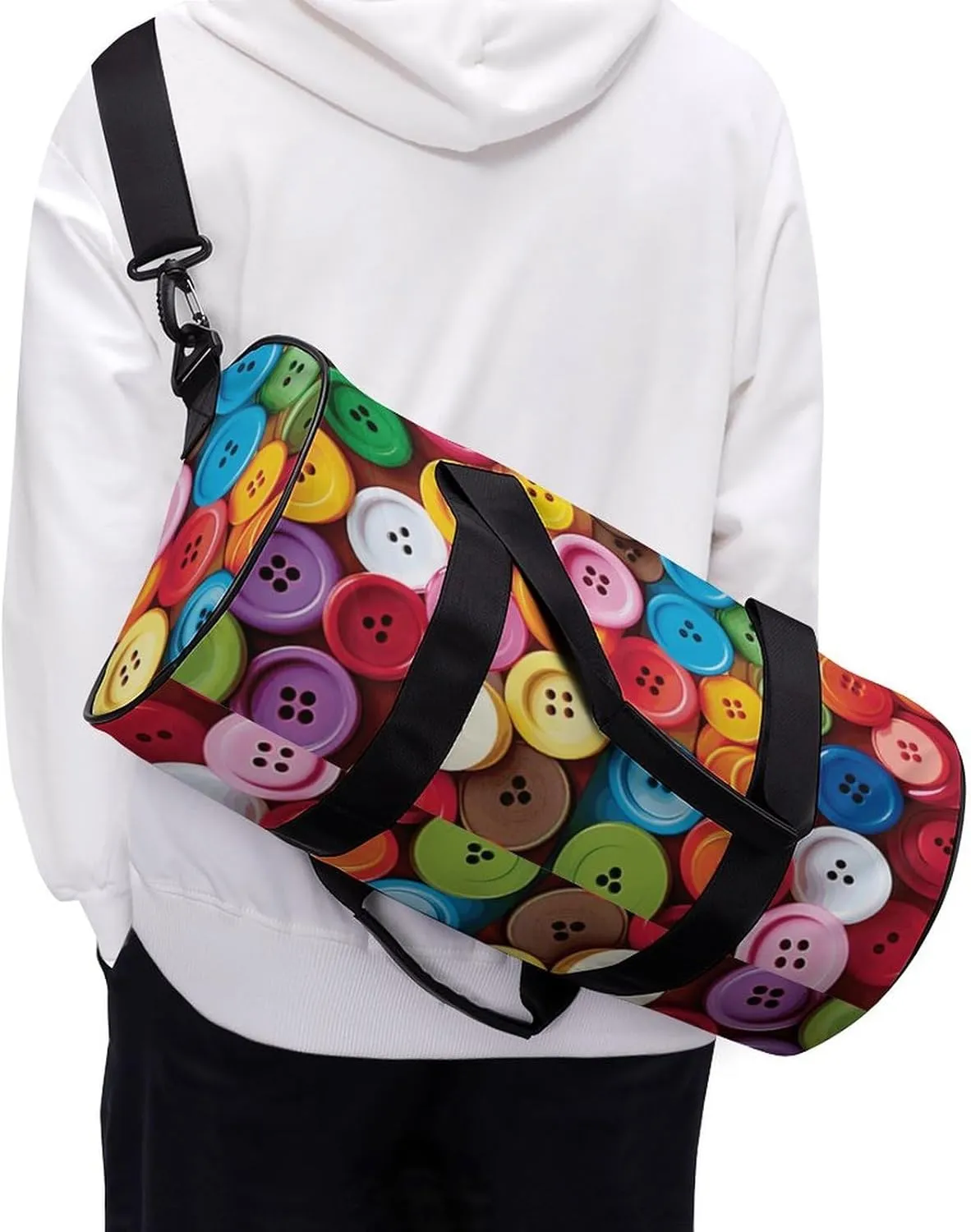 Gym Bag Colorful Buttons Duffel Bag for Men Women Overnight Bag with Shoe Compartment Workout Bags