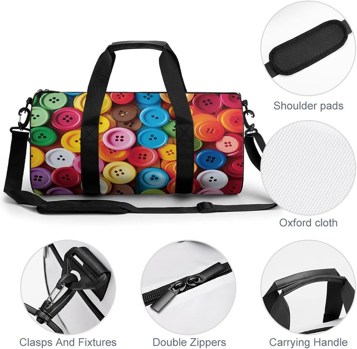 Gym Bag Colorful Buttons Duffel Bag for Men Women Overnight Bag with Shoe Compartment Workout Bags
