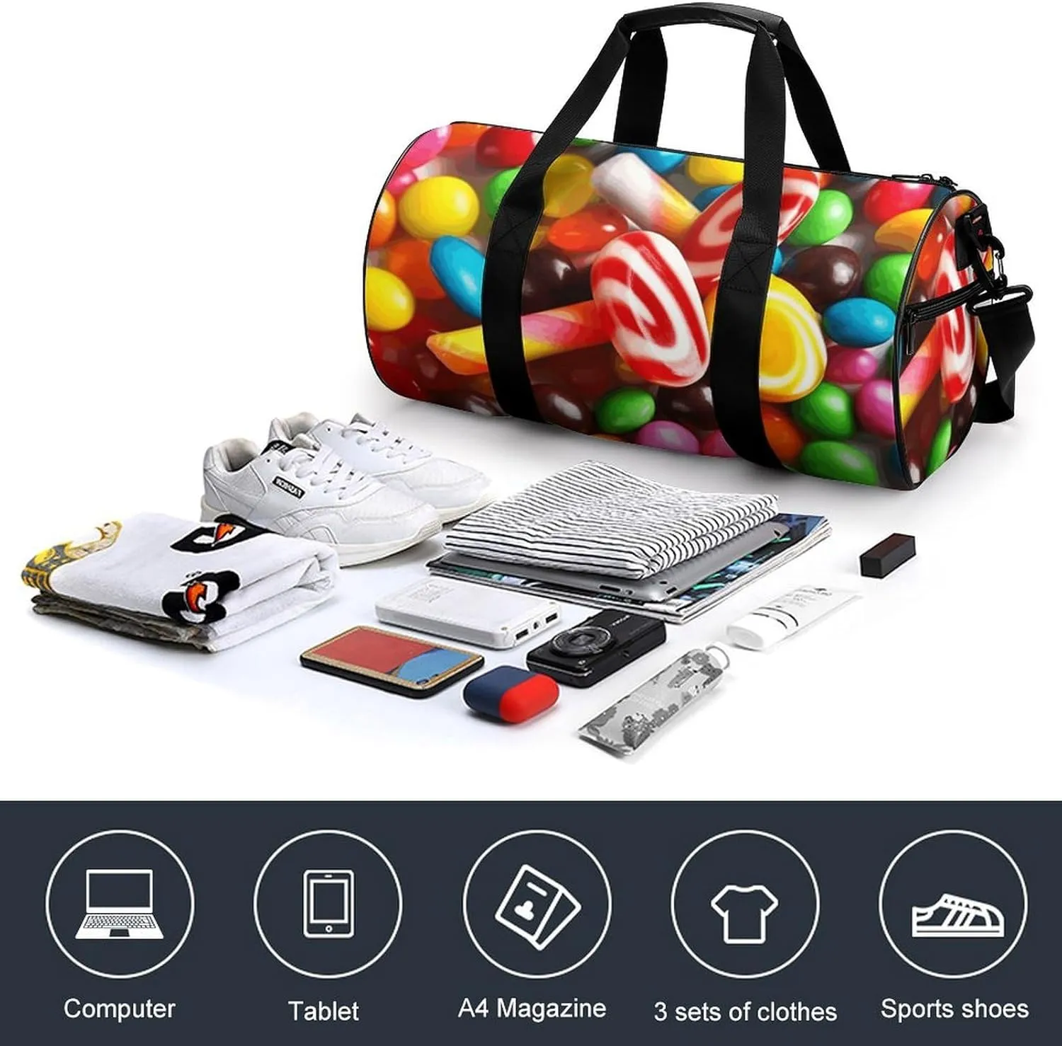 Gym Bag Colorful Candy Duffel Bag for Men Women Overnight Bag with Shoe Compartment Workout Bags