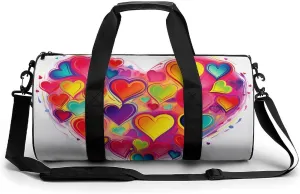 Gym Bag Colourful Heart Duffel Bag for Men Women Overnight Bag with Shoe Compartment Workout Bags