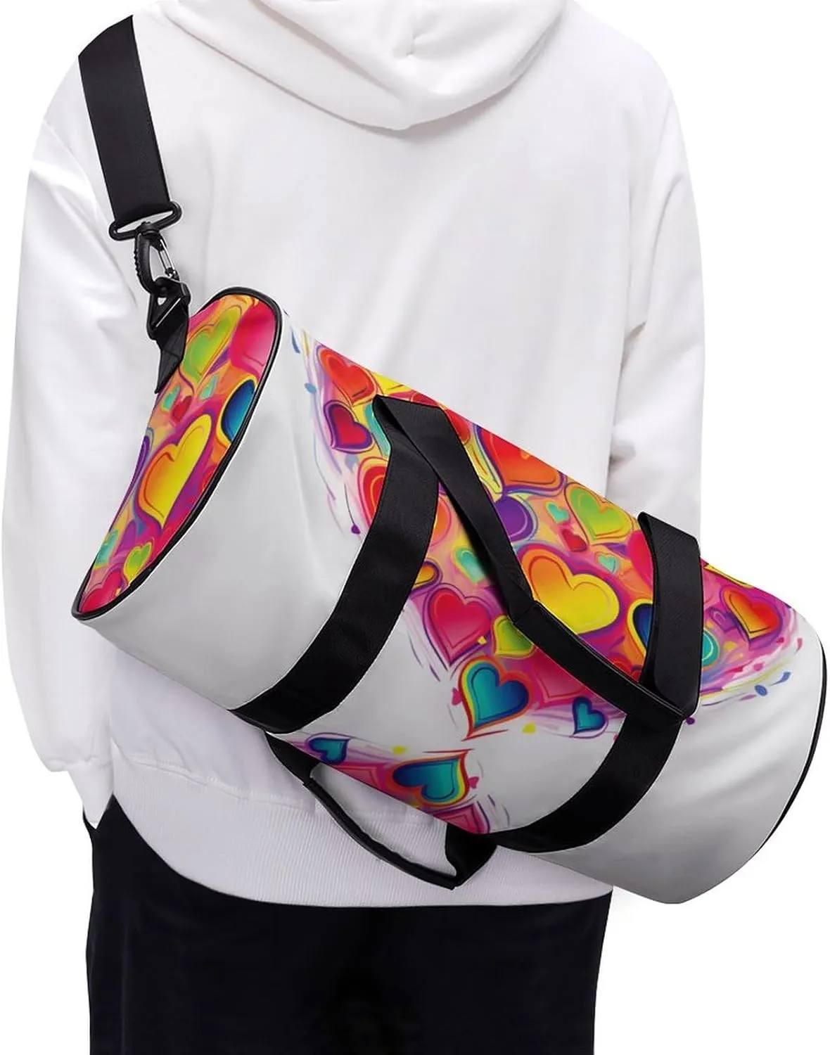 Gym Bag Colourful Heart Duffel Bag for Men Women Overnight Bag with Shoe Compartment Workout Bags