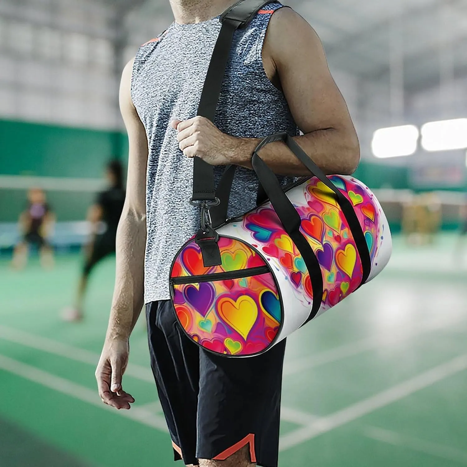Gym Bag Colourful Heart Duffel Bag for Men Women Overnight Bag with Shoe Compartment Workout Bags