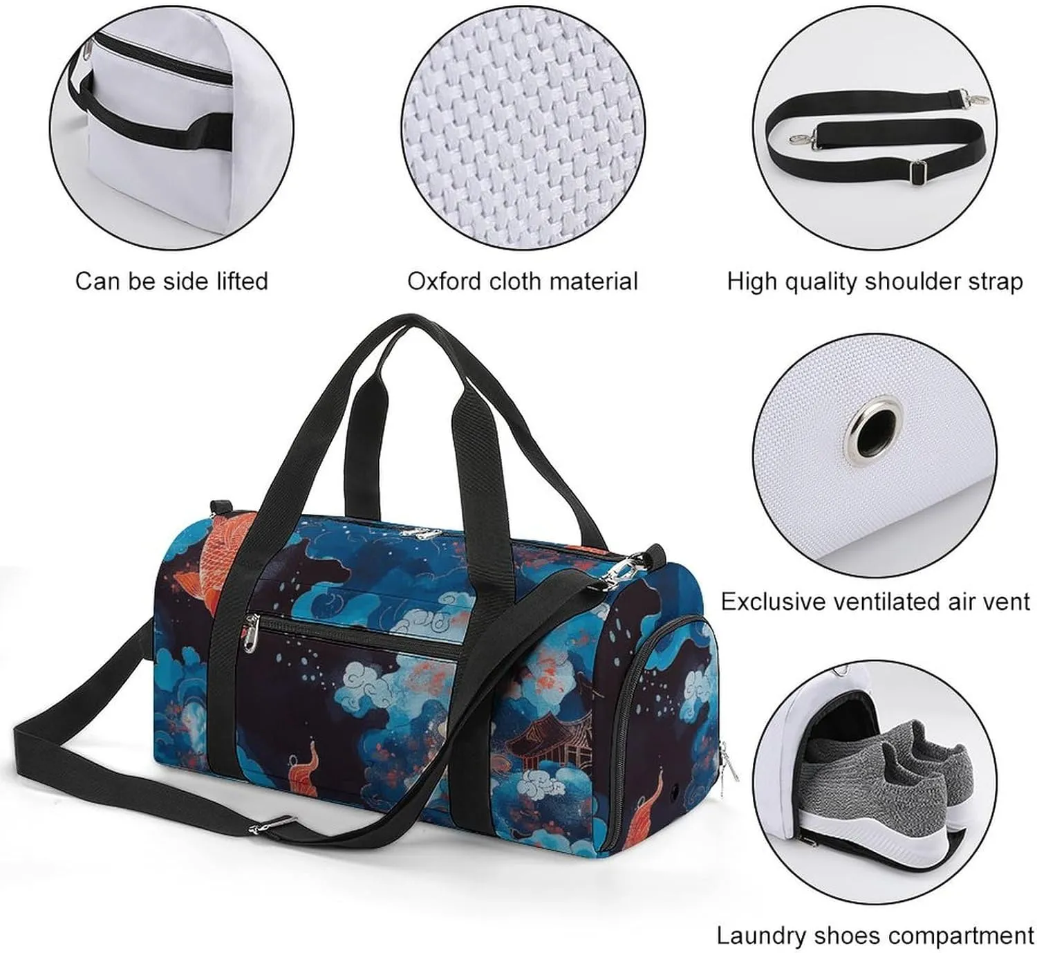 Gym Bag Dark Blue Landscape Duffel Bag for Men Women Overnight Bag with Shoe Compartment Workout Bags